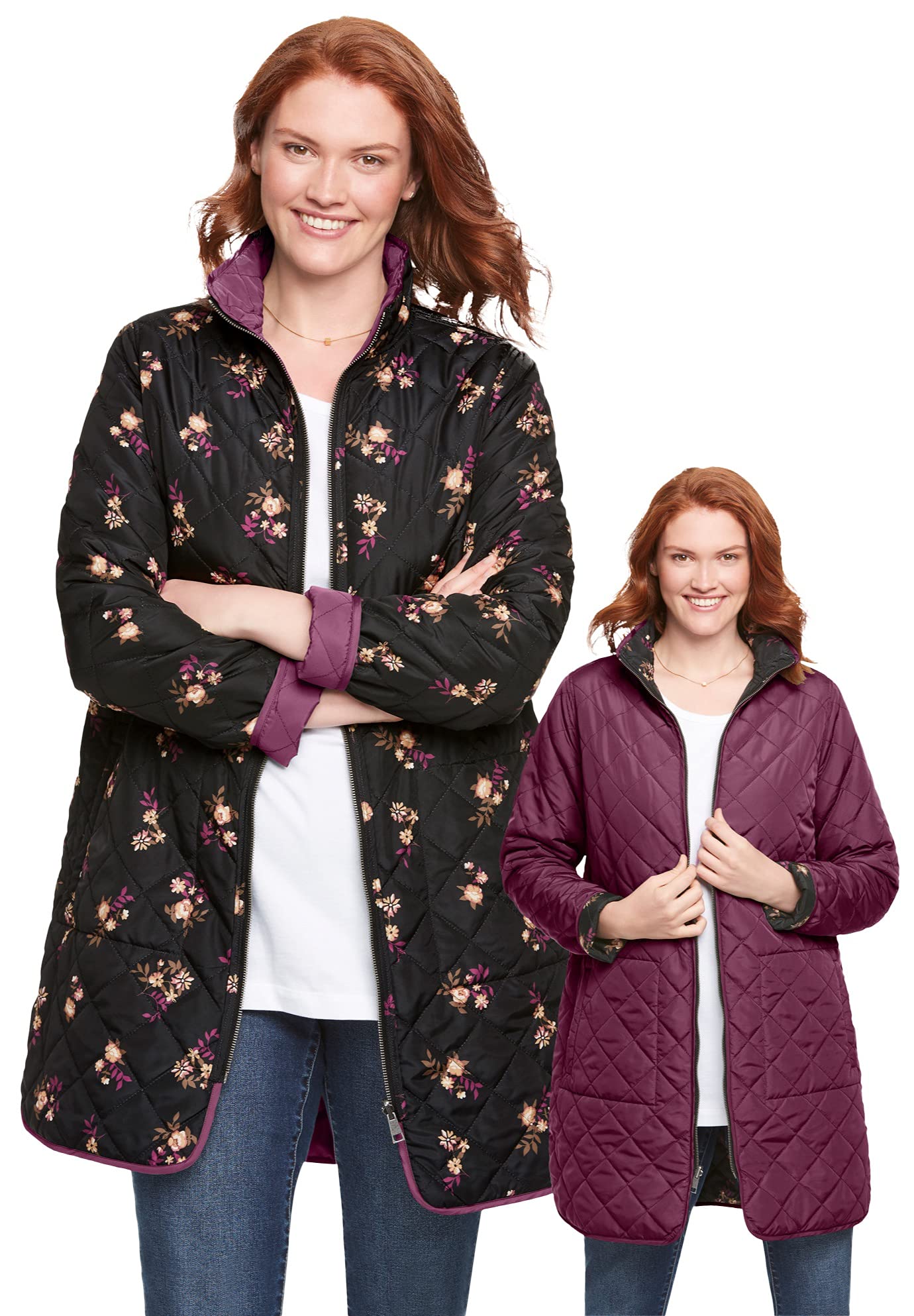Woman Within Women's Plus Size Reversible Quilted Barn Jacket - Warm & Stylish Outerwear for Casual Wear, Outdoor Activities & Fall Fashion