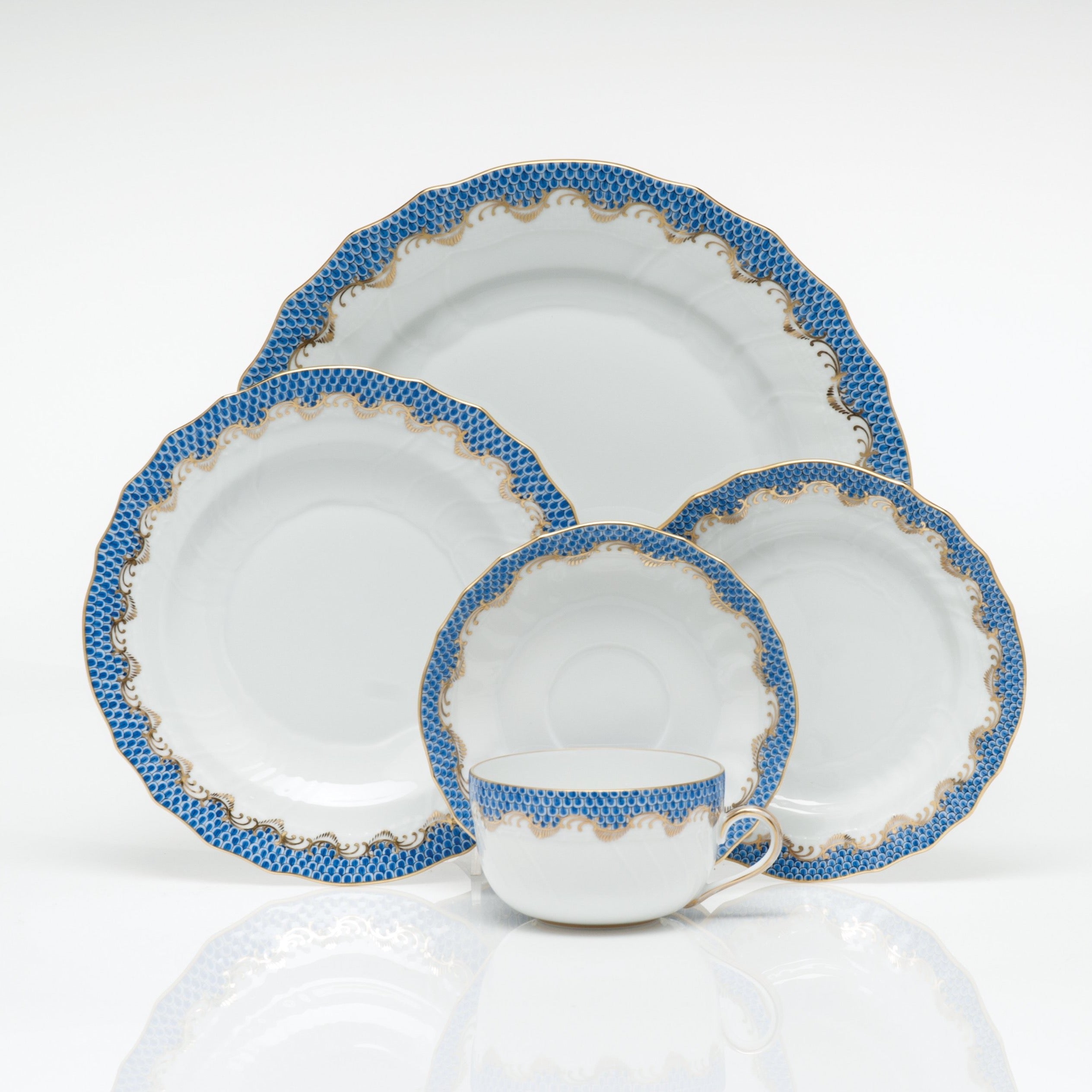 Premium Fish Scale Pattern Ceramic Dinner Plate Set - Elegant Blue Dishware for Formal Dining, Parties & Home Decor
