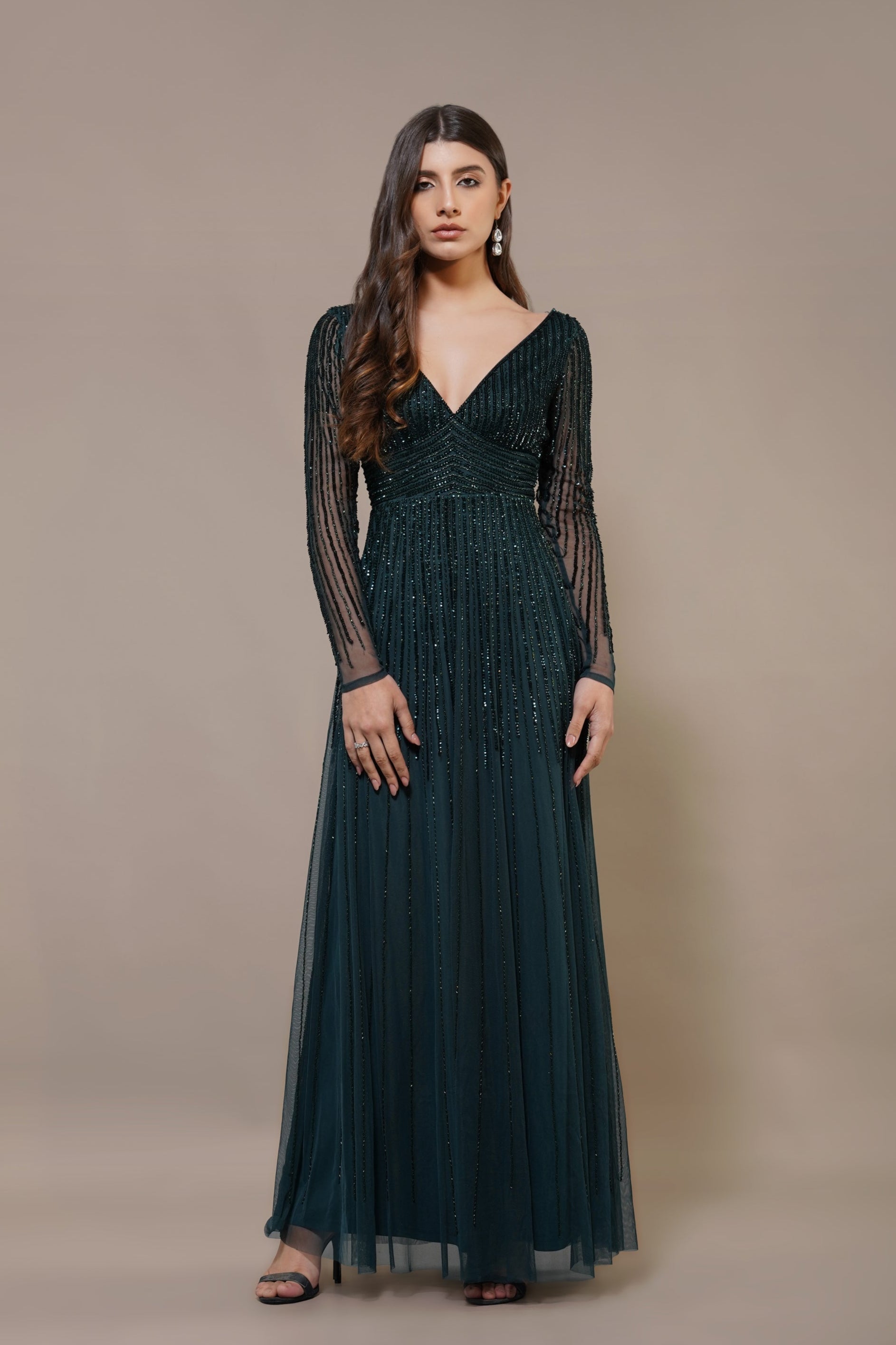 Laura Embellished Maxi Dress in Emerald Green - Elegant Long Formal Gown for Weddings, Parties & Special Occasions | Plus Size Options Available