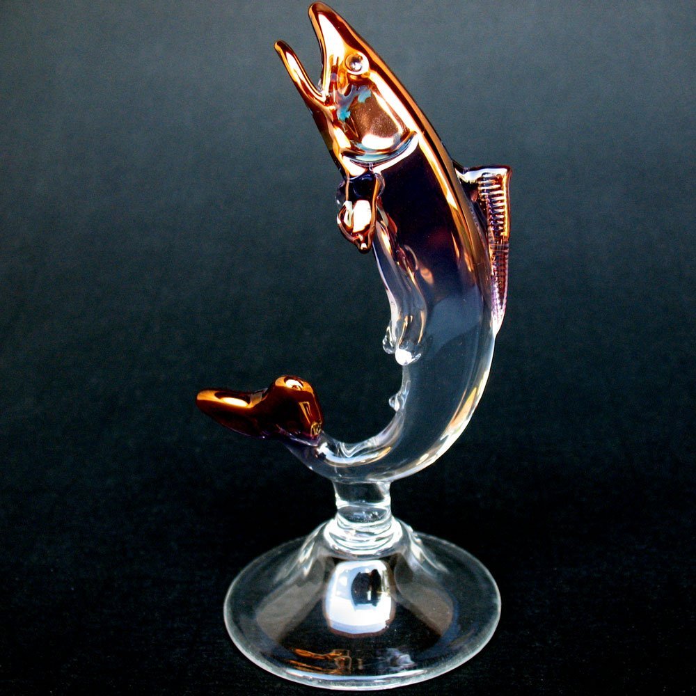 Hand Blown Glass Rainbow Trout Figurine - Realistic Fish Sculpture for Home Decor, Aquarium Enthusiasts & Fishing Lovers - Perfect for Bookshelf, Office Desk or Gift Giving