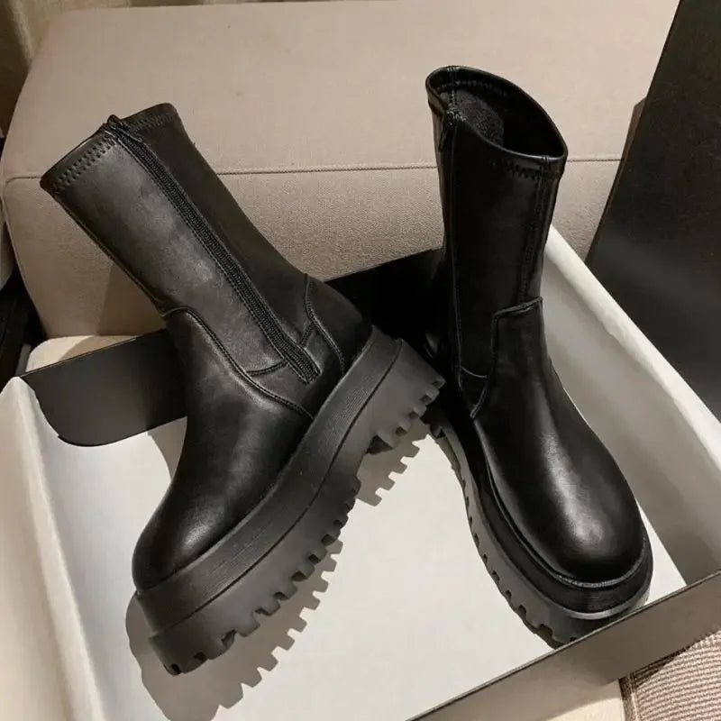 Women's Fashion Combat Boots - Mid Calf Winter Heels with Zipper | Knee High & Thigh High Quality Botas for Girls & Mujer | Perfect for Winter Outfits, Casual Wear & Street Style