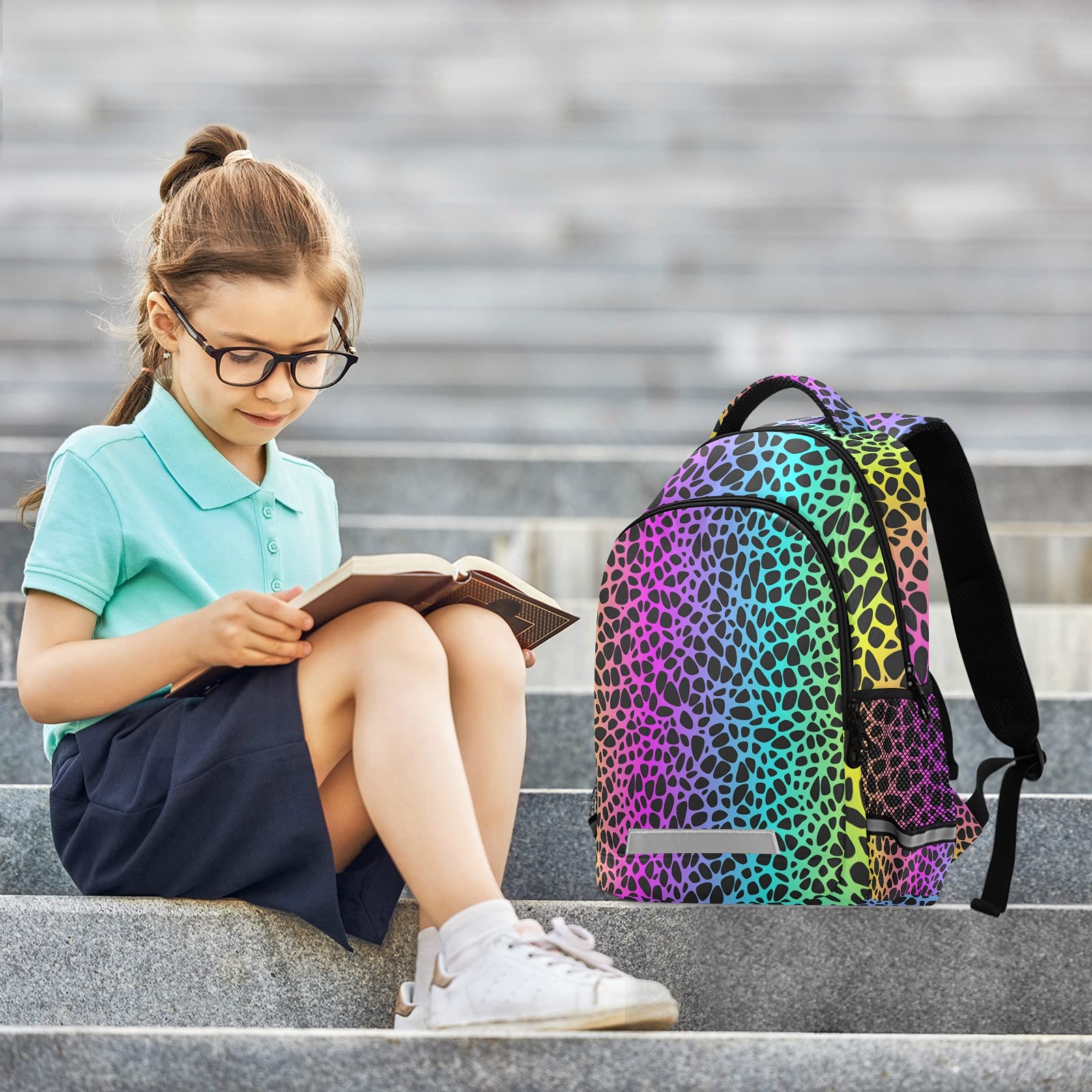 Rainbow Leopard Print Backpack for Kids & Teens - Lightweight School Backpack, Durable Travel Daypack for Boys & Girls - Perfect for School, College, Hiking & Daily Use