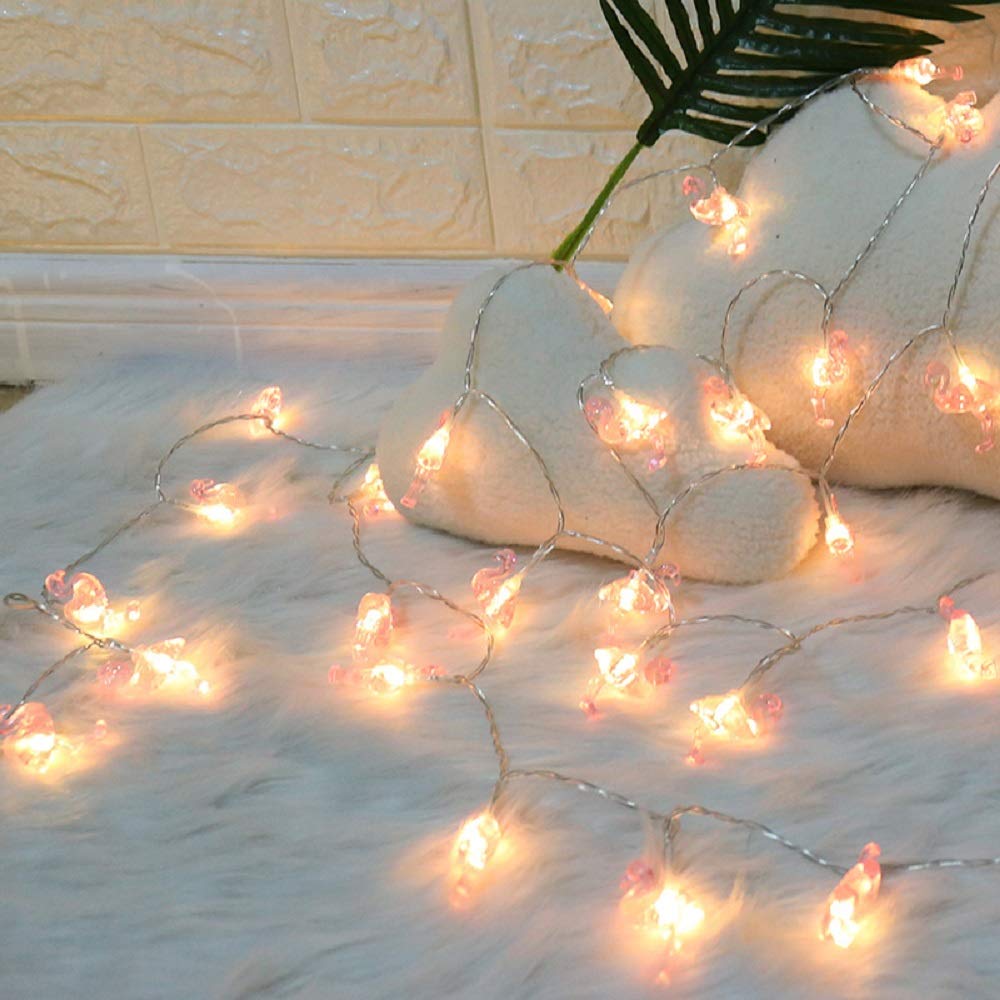 Merdeco Flamingo String Lights - 16ft 50 LED Plug in Fairy Lights for Party, Birthday, Wedding, Christmas Decor - Indoor & Outdoor Waterproof Decorative Lighting for Patio, Garden, Bedroom, and Backyard