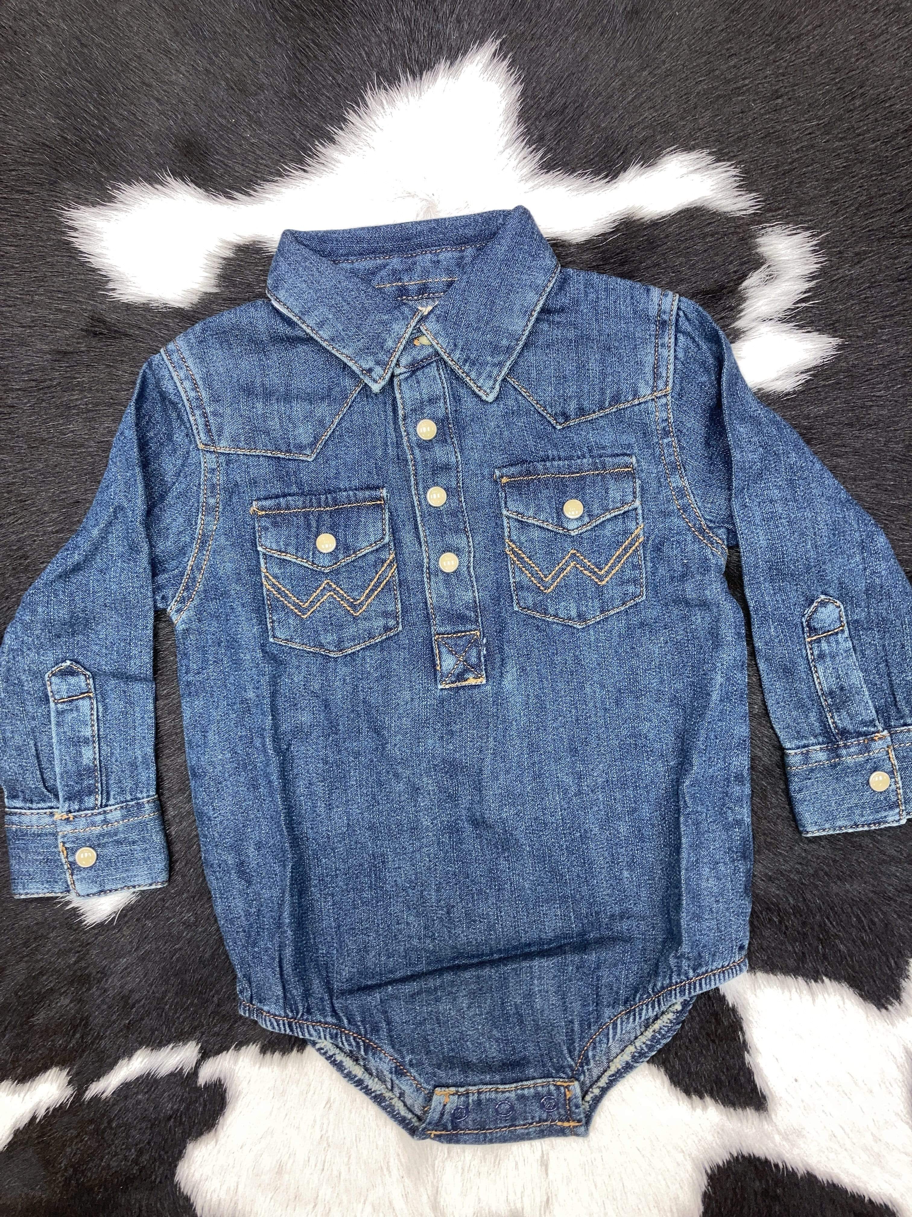 Girl's Wrangler Dark Wash Denim Jumpsuit with Pearl Snap Buttons - Stylish & Comfortable Romper for Toddlers, Playdates & Casual Outings