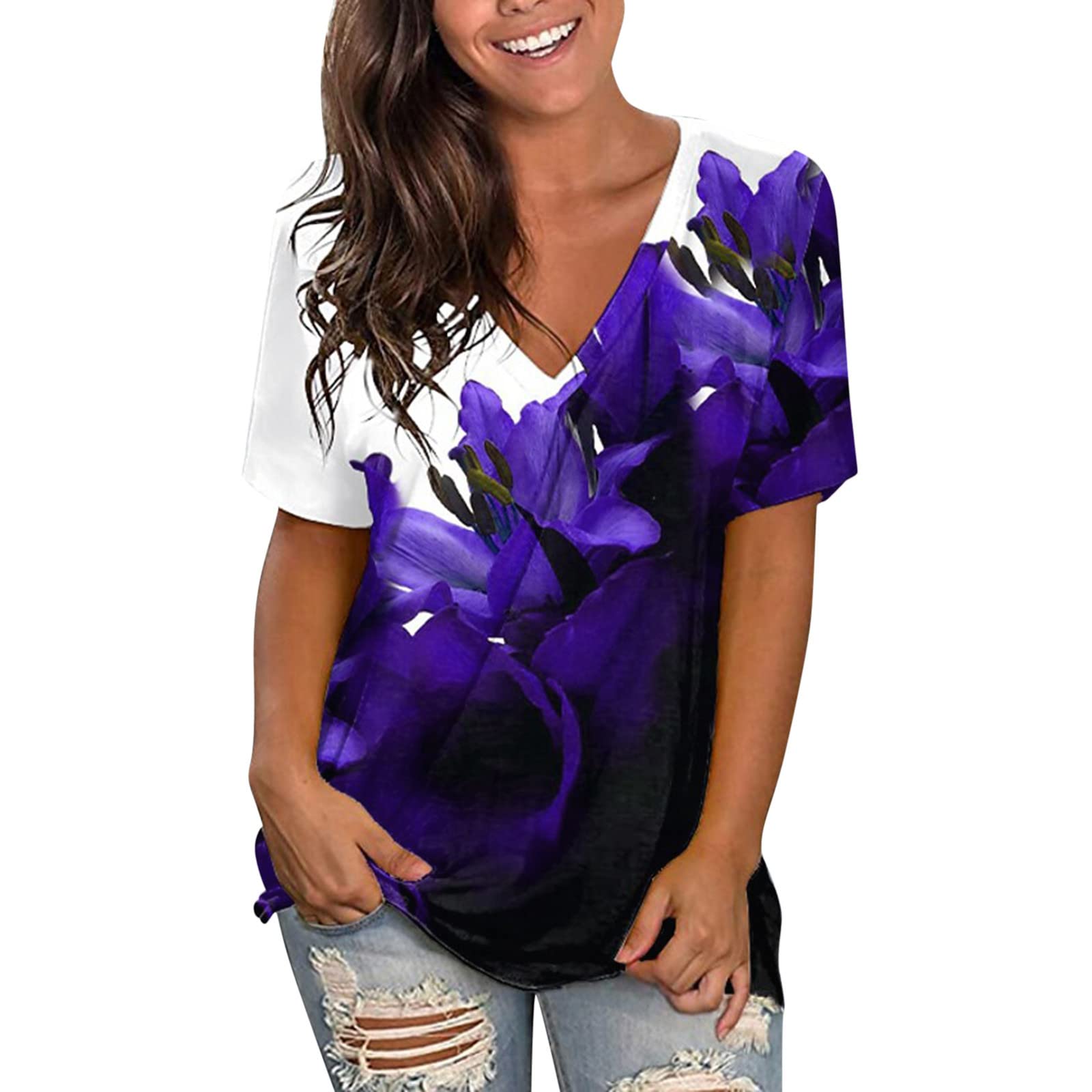 Women's V-Neck T-Shirts - Short Sleeve Casual Summer Tops for Everyday Wear | Perfect for Work, Weekend Outings & Vacation