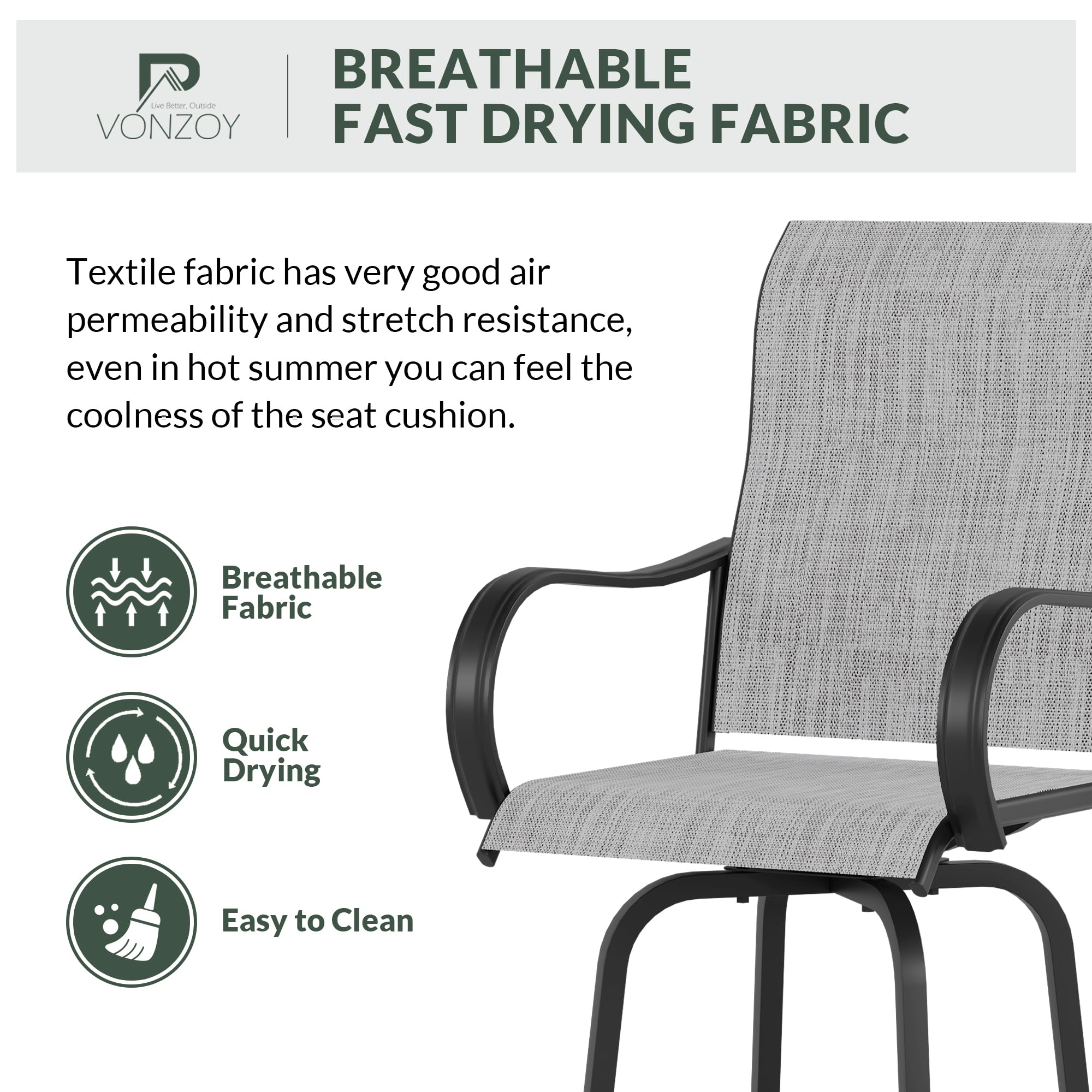 4-Piece Outdoor Patio Swivel Bar Stools Set - High Back Bar Height Chairs with Armrests, 300lb Capacity, All-Weather Mesh for Backyard, Poolside, Garden & Deck - Perfect for Outdoor Entertaining & Relaxation (Grey)