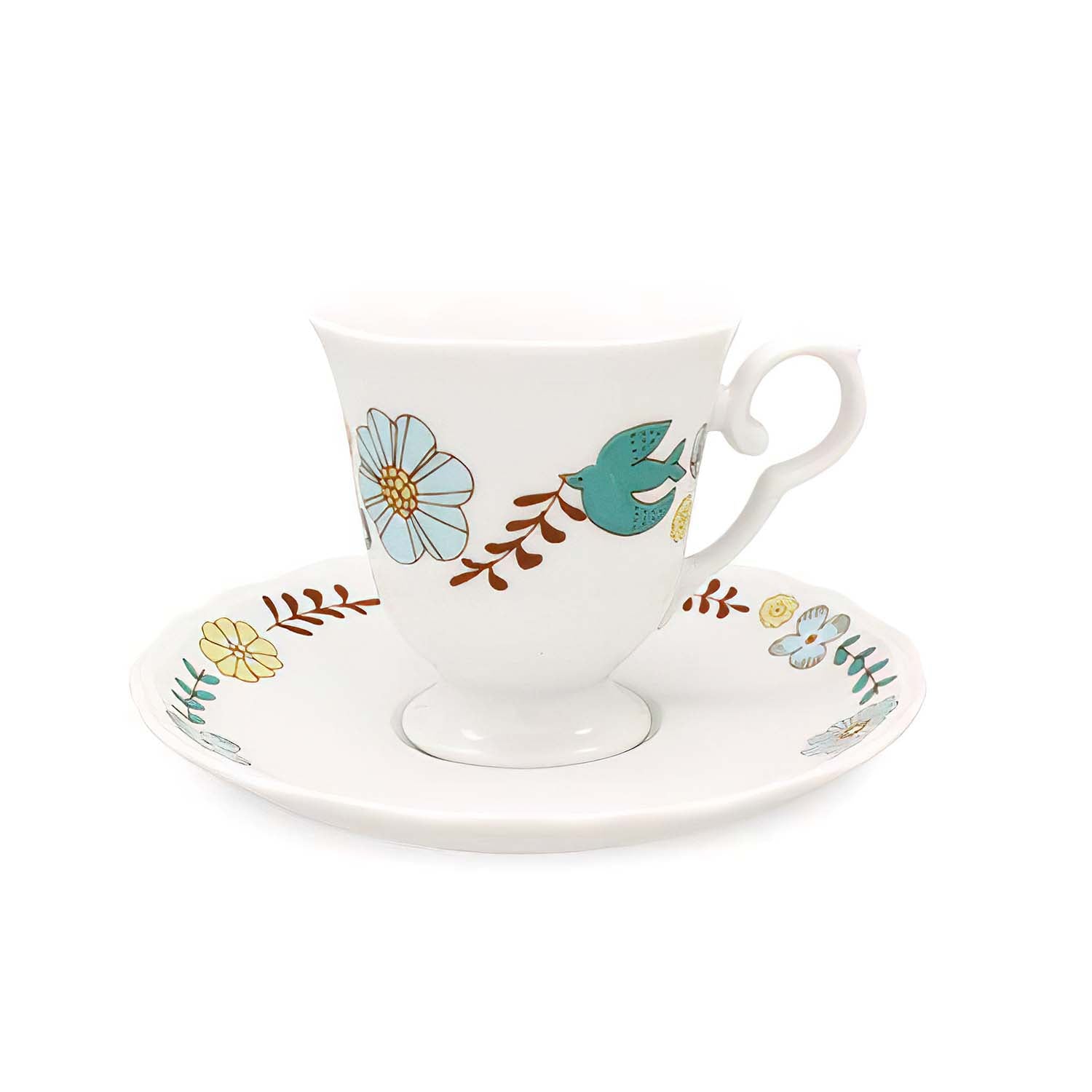 Harekutani Porcelain Flower Bird Tea Cup and Saucer Set - Hand-Painted Japanese Tea Set for Afternoon Tea, Home Decor, and Gift Giving