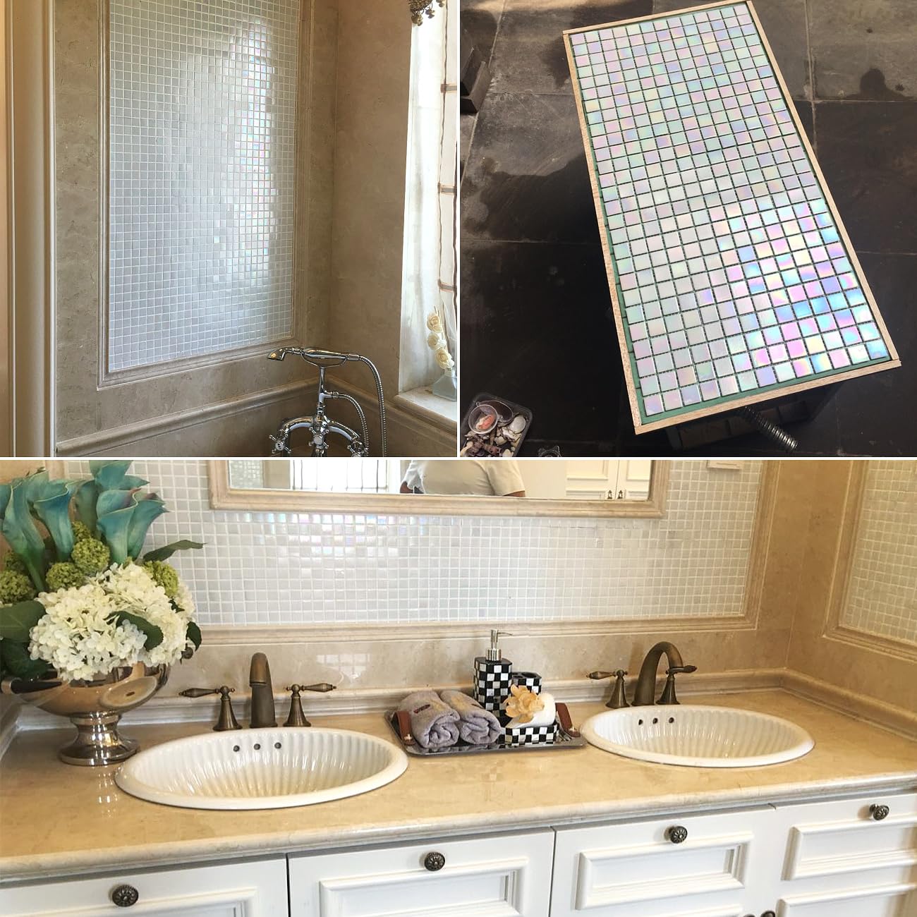 11.5sqft Iridescent Peel and Stick Tiles - Waterproof Bathroom Floor & Wall, Kitchen Backsplash, Shower, Steam Room, Fireplace, Pool Decor (10pcs, Rainbow White) - Perfect for Home Renovation, Commercial Spaces, Hotels & Restrooms