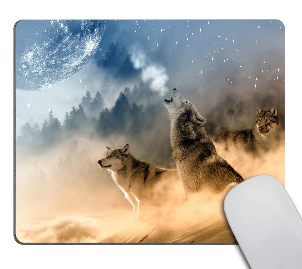 Custom Smooffly Gaming Mouse Pad - The Wolf and The Moon Design, Non-Slip Rubber Base, Large Rectangle Mouse Mat for PC & Laptop - Perfect for Gaming, Office Work & Home Use