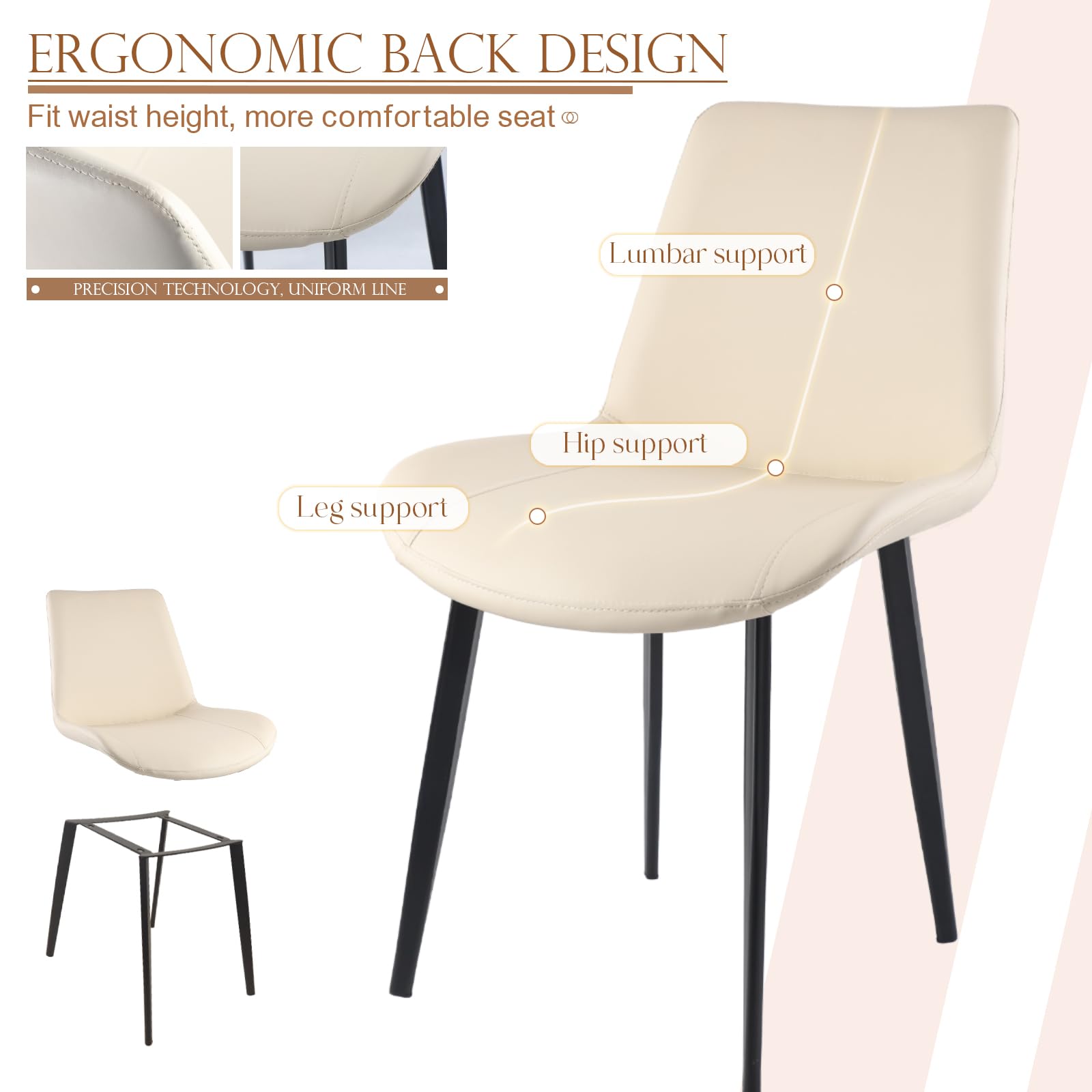 Modern PU Leather Dining Chairs Set of 2 - Sturdy Metal Legs & Upholstered Seats - Beige Accent Side Chairs for Kitchen, Living Room & Dining Room - Perfect for Family Dinners & Home Decor