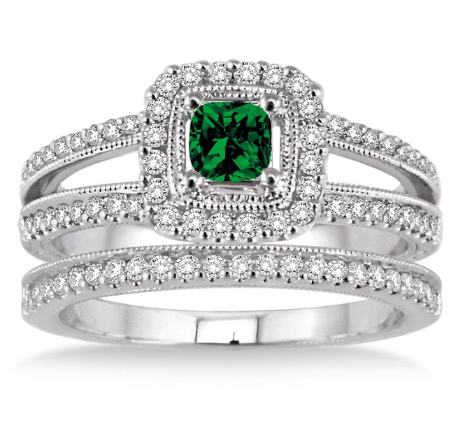 2 Carat Emerald Vintage Bridal Set Halo Engagement Ring in 10K White Gold – Perfect for Weddings, Anniversaries & Special Occasions