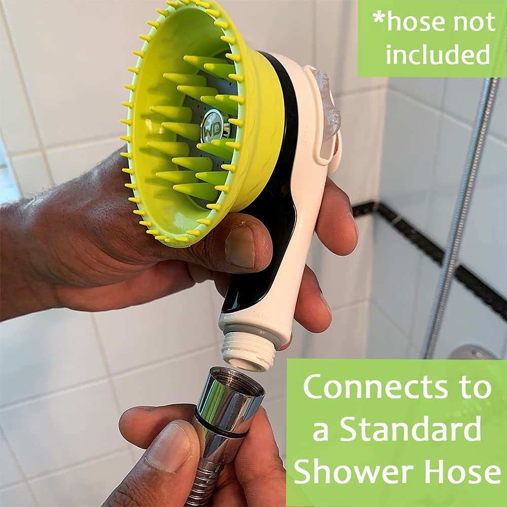 Wondurdog Pet Shower Brush with Rubber Grooming Teeth & Splash Shield - Dog Bath Brush for Grooming & Massaging - Perfect for Bath Time, Shedding Control & Coat Care