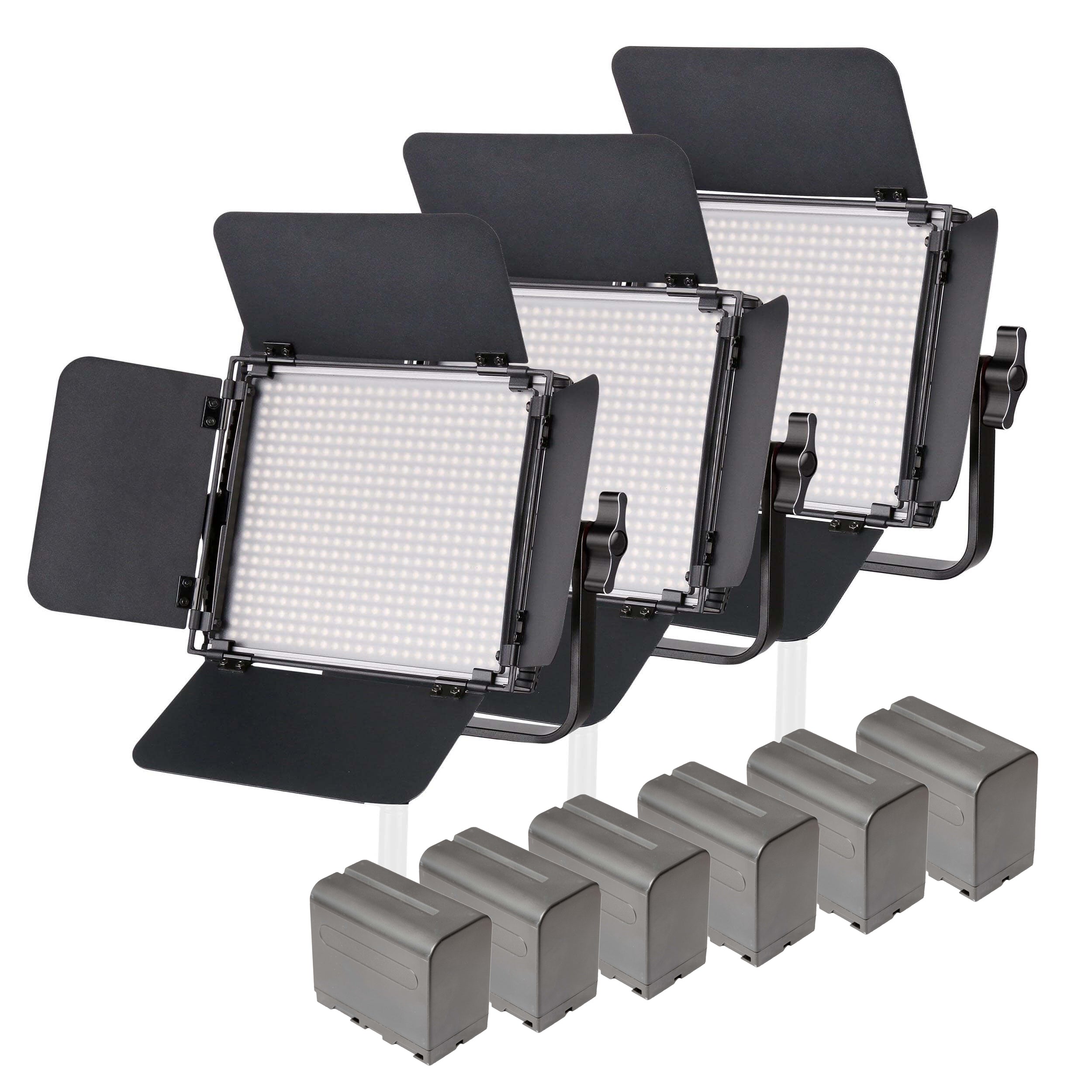 LECO 500S II Professional 5600K Daylight Balanced LED Video Light Panel - 3 Head Studio Lighting Kit for YouTube, Photography & Film Production