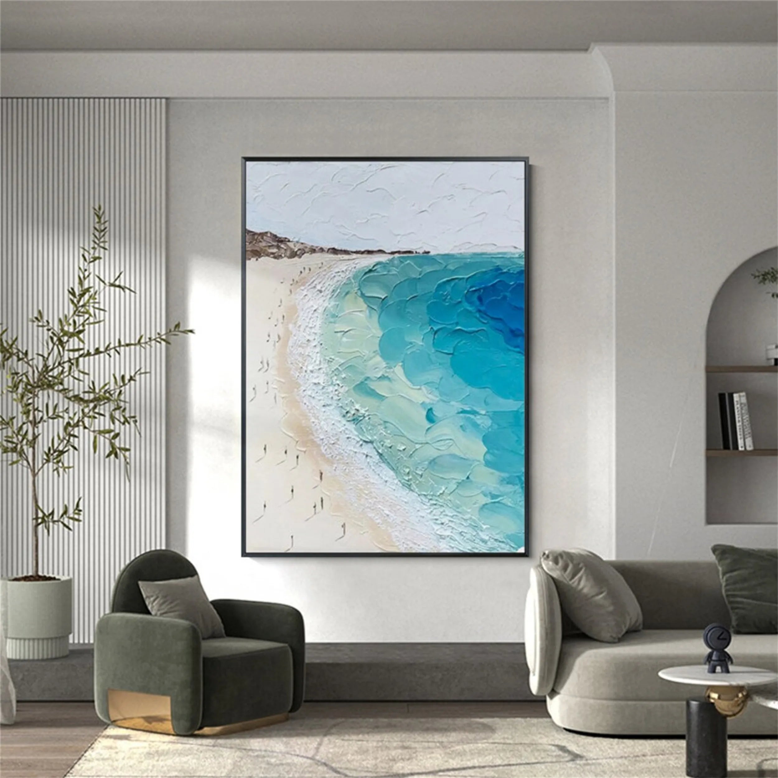 Seascape and Snowy Peak Landscape Painting - Premium Wall Art Decor for Living Room, Bedroom, or Office - #SP026