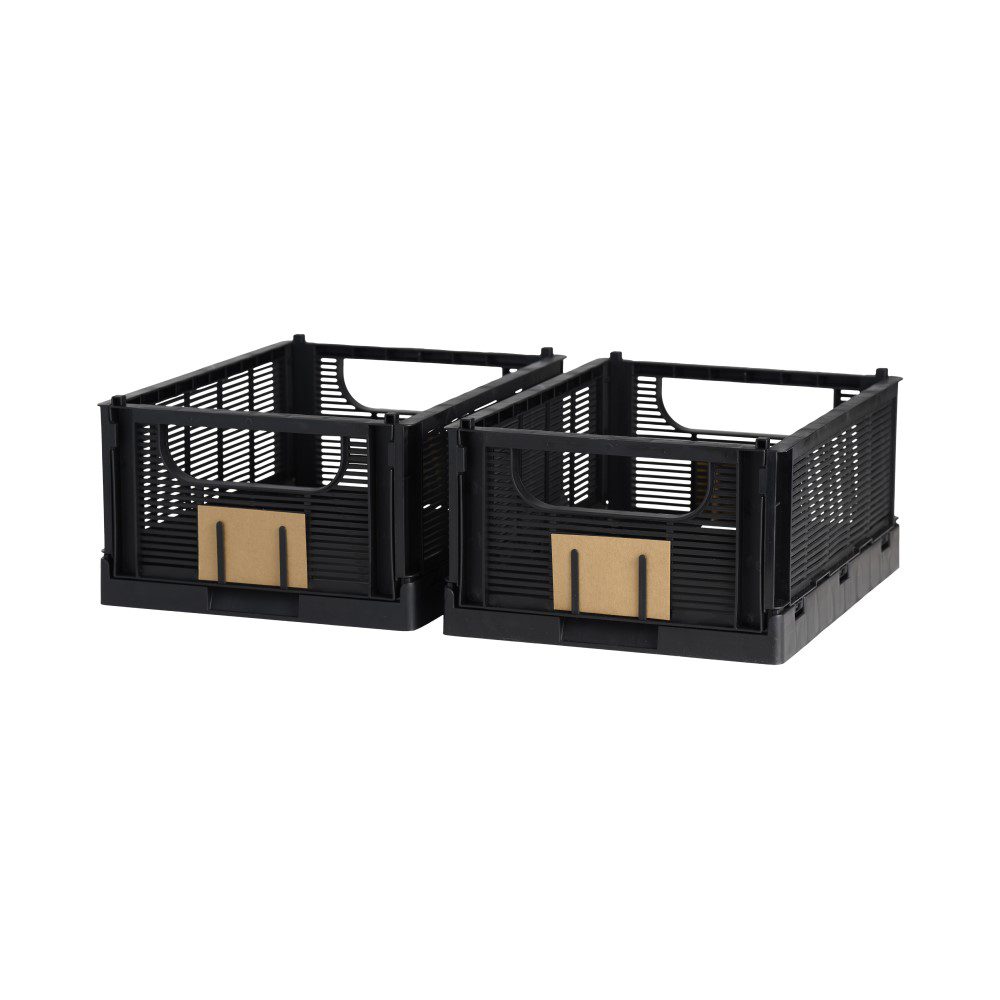 DESIGNSTUFF Linear Collapsible Storage Crate - Medium 33x25cm, Black - Foldable Organizer for Home, Office & Garage Organization