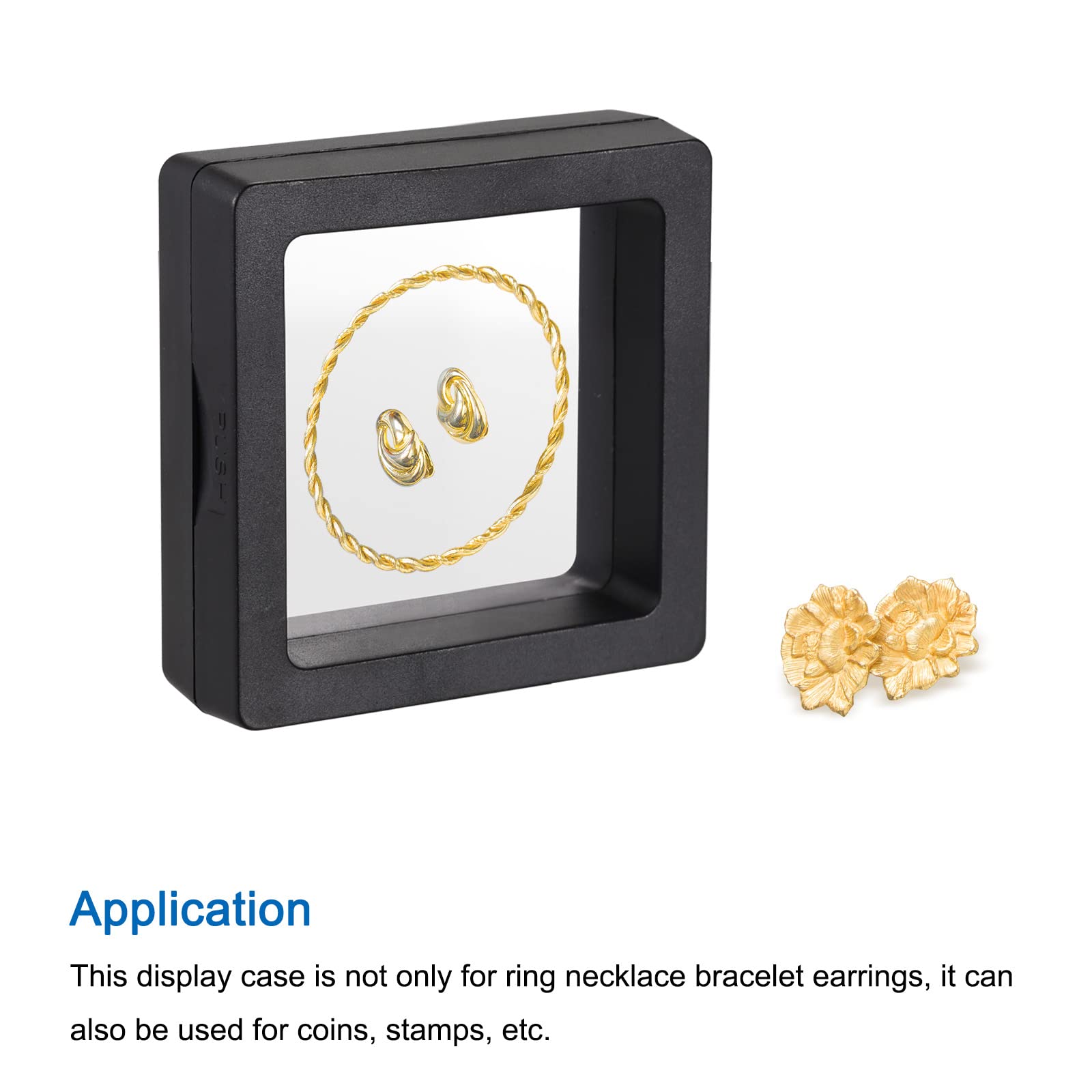 3D Floating Frame Jewelry Display Stand - 1.97 x 1.97 x 0.79 Inch Black Acrylic Holder for Rings, Necklaces, Bracelets & Earrings (Pack of 20) - Perfect for Retail Stores, Boutiques & Wedding Ring Displays