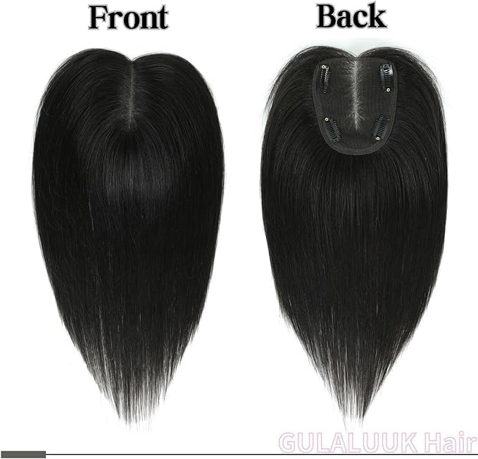 DAZZ LOOK 16 Inch Silk Base Clip-In Hair Topper for Women - Middle Part Human Hair Wig for Thinning Hair & Hair Loss - Soft Jet Black Hair Extension - Perfect for Daily Wear, Special Occasions & Confidence Boost