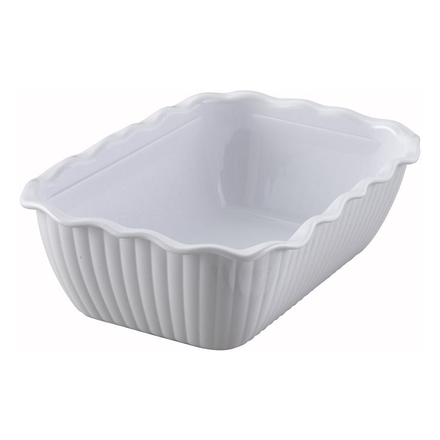 Winco 10 x 7 Inch White Deli Crock Food Container - 3 Deep Compartment for Deli Meats, Cheese & Party Snacks | Commercial Kitchen & Buffet Serving Solution