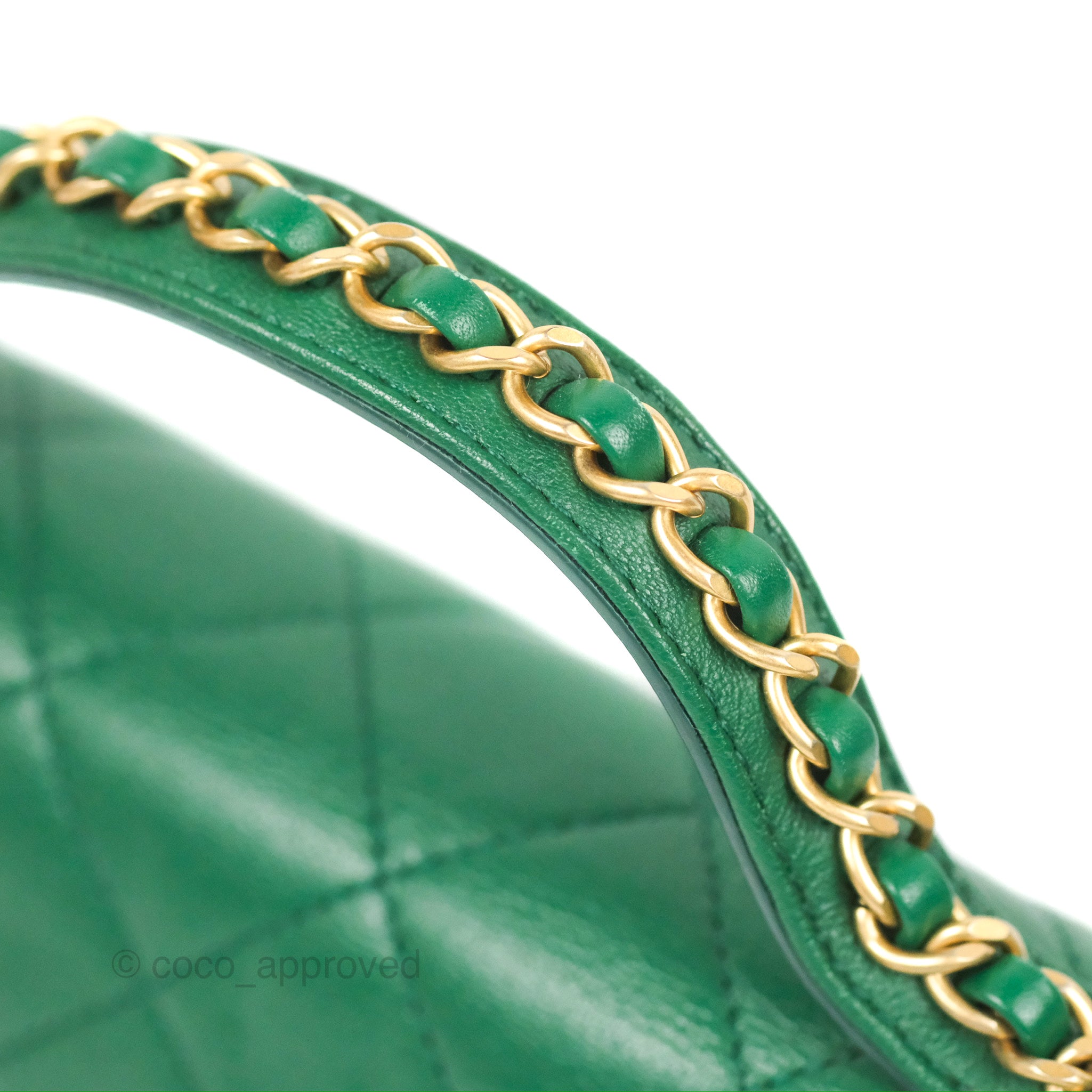 Chanel Chain Infinity Top Handle Bag - Green Lambskin Leather with Aged Gold Hardware - Luxury Crossbody Shoulder Bag for Women, Perfect for Parties, Weddings & Evening Events