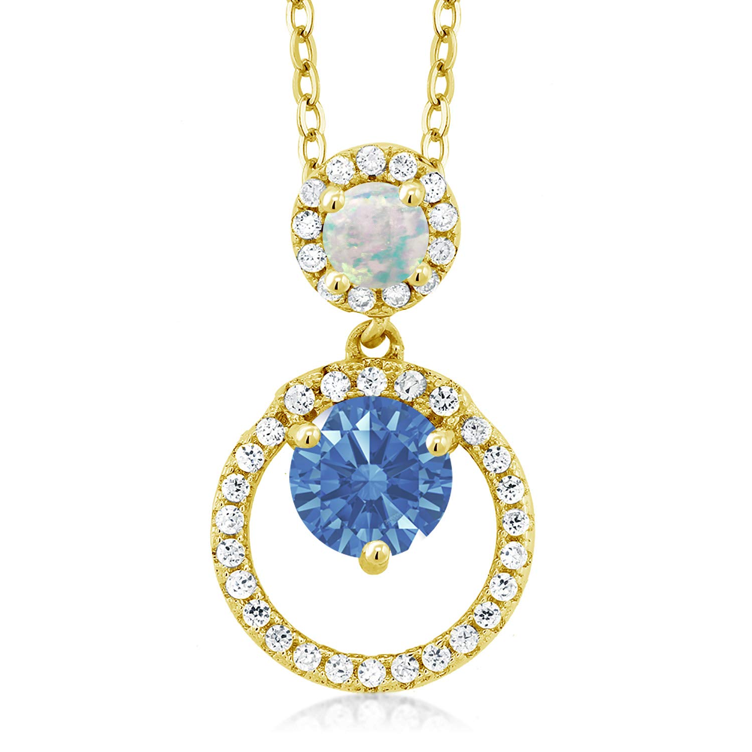 18K Yellow Gold Plated Silver Pendant with White Simulated Opal & Blue Zirconia - Elegant Necklace for Women | Perfect for Weddings, Parties & Special Occasions | Gem Stone King Jewelry