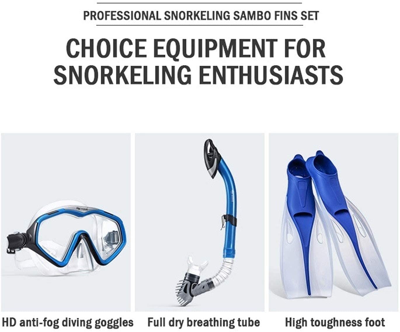 Professional Full Face Snorkel Mask Set - Anti-Fog Silicone Scuba Diving Goggles with Swim Fins for Adults & Kids - Blue Small Size - Perfect for Ocean Adventures, Beach Vacations & Underwater Exploration