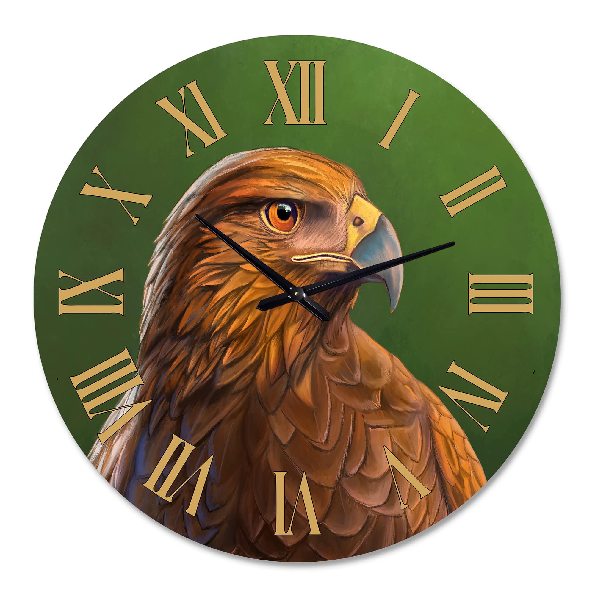 Harris Hawk Bird Portrait Large Wall Clock - Traditional Office Decor, Home & Living Room Wall Art - Perfect for Home, Office, and Gift Giving