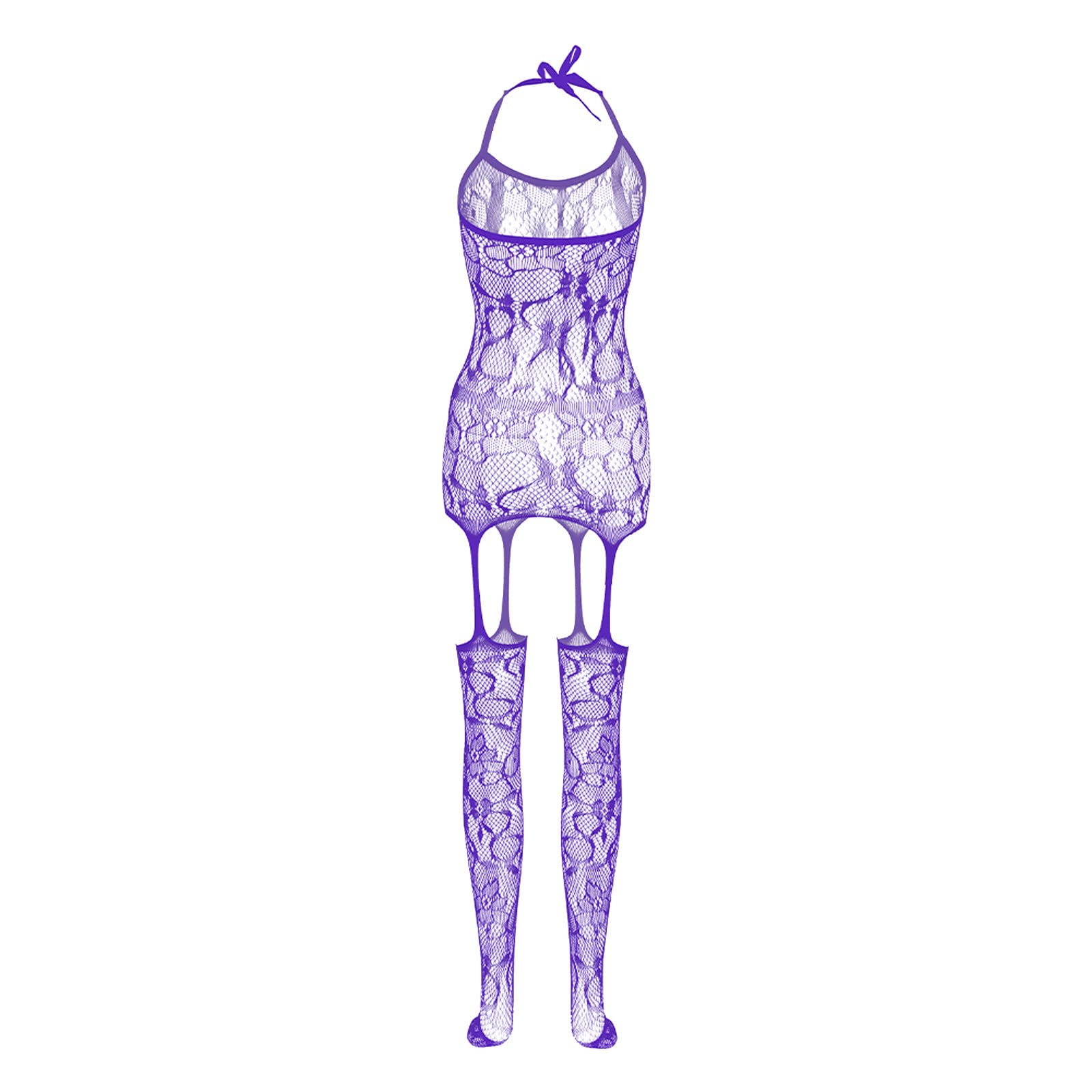 NaRHbrg Women's Fishnet Bodystocking & Lace Babydoll Lingerie Set - Sexy Halter Chemise with Attached Garter & Stockings for Valentine's Nightwear, Boudoir Photography and Romantic Occasions