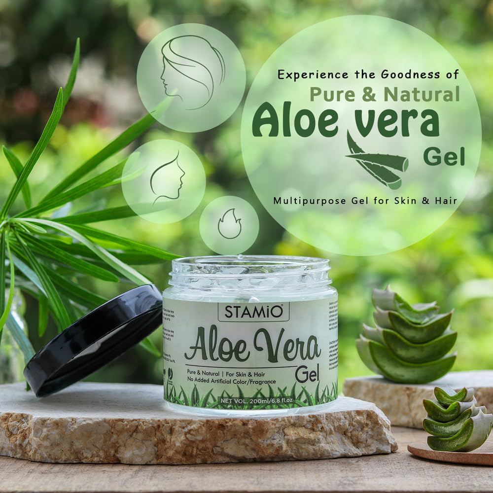 STAMIO Aloe Vera Gel & Multani Mitti Clay Powder Combo - 200g Aloe Gel + 100g Clay Mask for Deep Cleansing, Acne Treatment & Skin Nourishment | Natural Skincare Set for Glowing Face | Perfect for Daily Routine & Spa Days