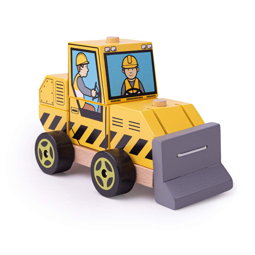 Bigjigs Toys Wooden Stacking Bulldozer - Educational Construction Toy for Toddlers & Kids - STEM Learning, Fine Motor Skills Development - Perfect for Playtime, Preschool & Daycare Activities