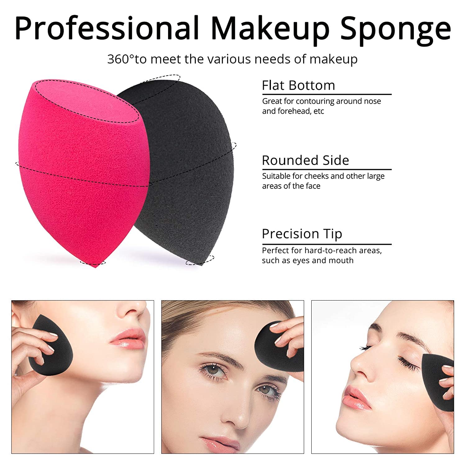 Premium Kabuki Makeup Brush - Hexagon Face Blush Brush for Liquid, Cream & Powder Foundation | Professional Blending Tool for Flawless Makeup Application | Includes Free Beauty Blender (Black) | Perfect for Daily Makeup Routine & Professional Makeup Artists