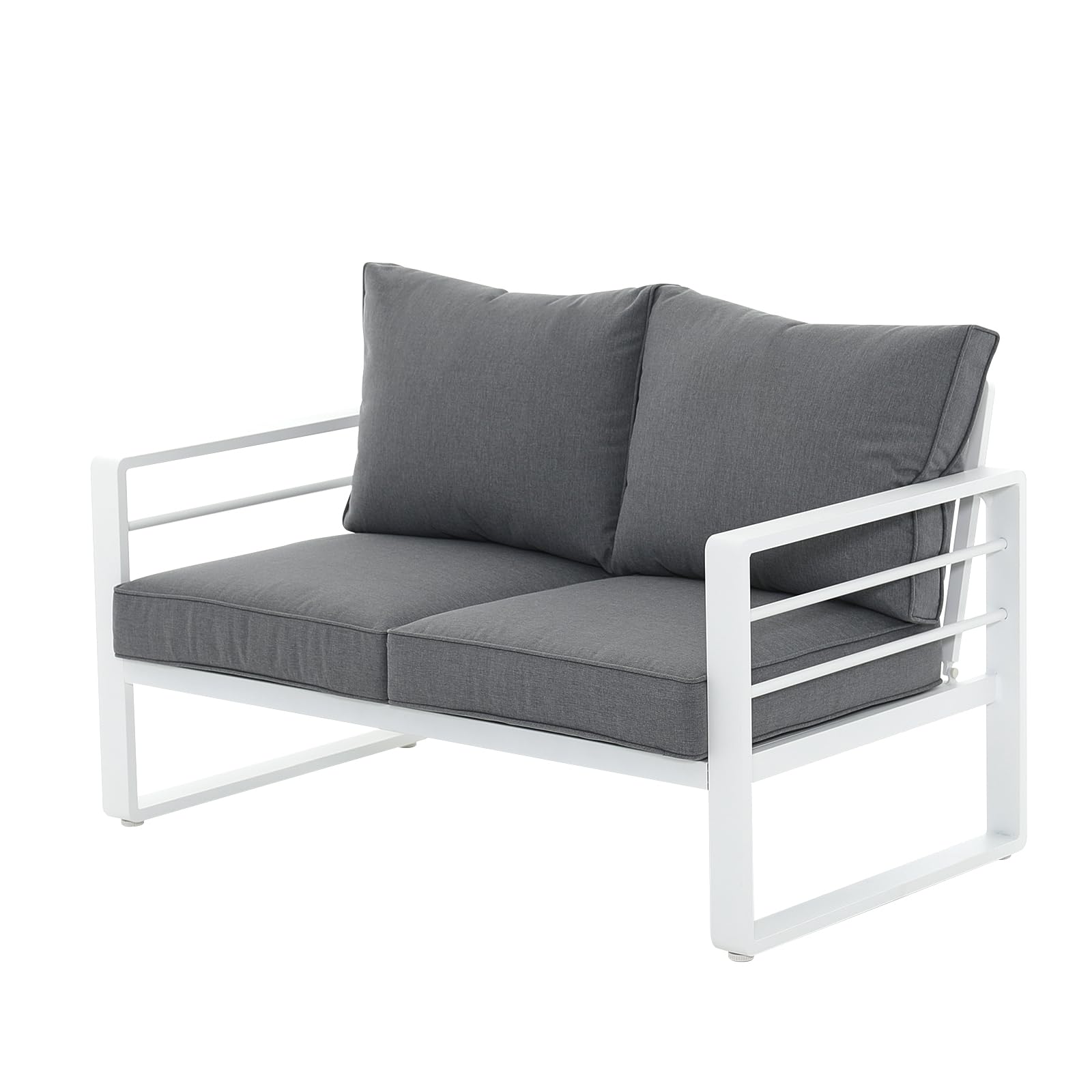 Patiorama Aluminum Patio Furniture Set - All-Weather Outdoor Loveseat with Olefin Cushions, 2-Seater Sofa Couch, 600 lbs Capacity, Deep Seating (Grey Cushion) - Perfect for Deck, Garden, Poolside & Backyard Relaxation