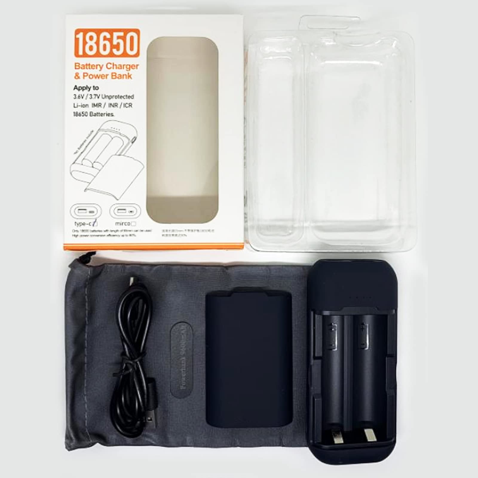 Portable 18650 Battery Charger with USB-C Input - 3.7V Li-ion Rechargeable Battery Charger for 18650/26650/16340 Batteries | Protective Cover & Independent Slots | Perfect for Flashlights, Vape Mods & Electronic Devices