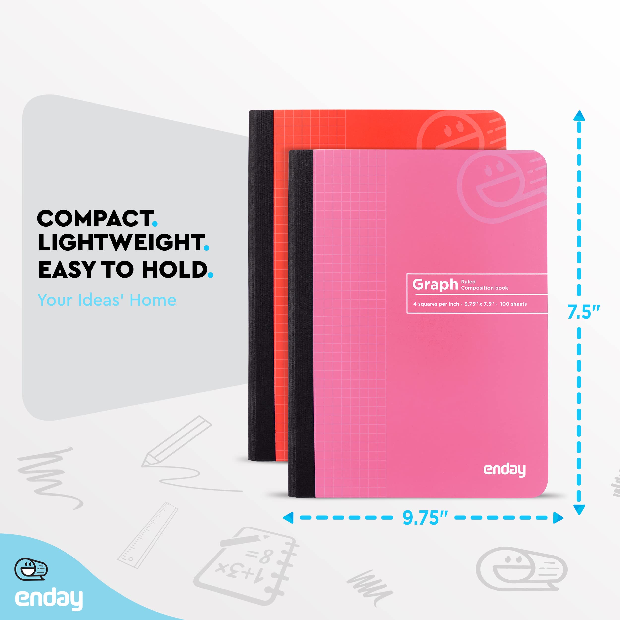 Enday Bulk 96-Pack Pink Hard Cover Graph Paper Composition Notebooks - 4 Squares Per Inch Quad Ruled, 100 Sheets Each - Premium Graphing Notebooks for School, Office & Engineering Work