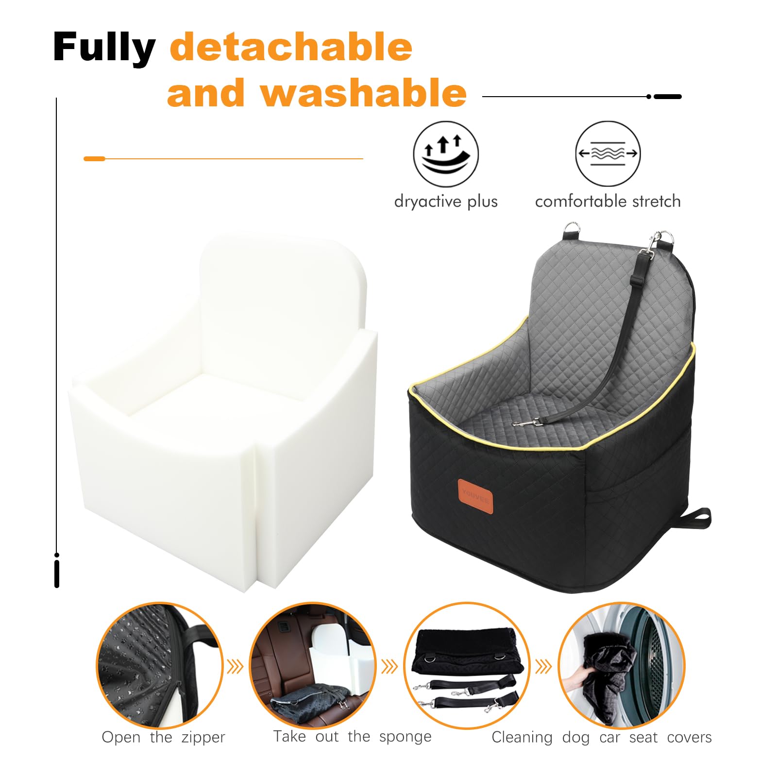 Youvee Elevated Dog Car Booster Seat for Small Dogs up to 30 lbs - 6