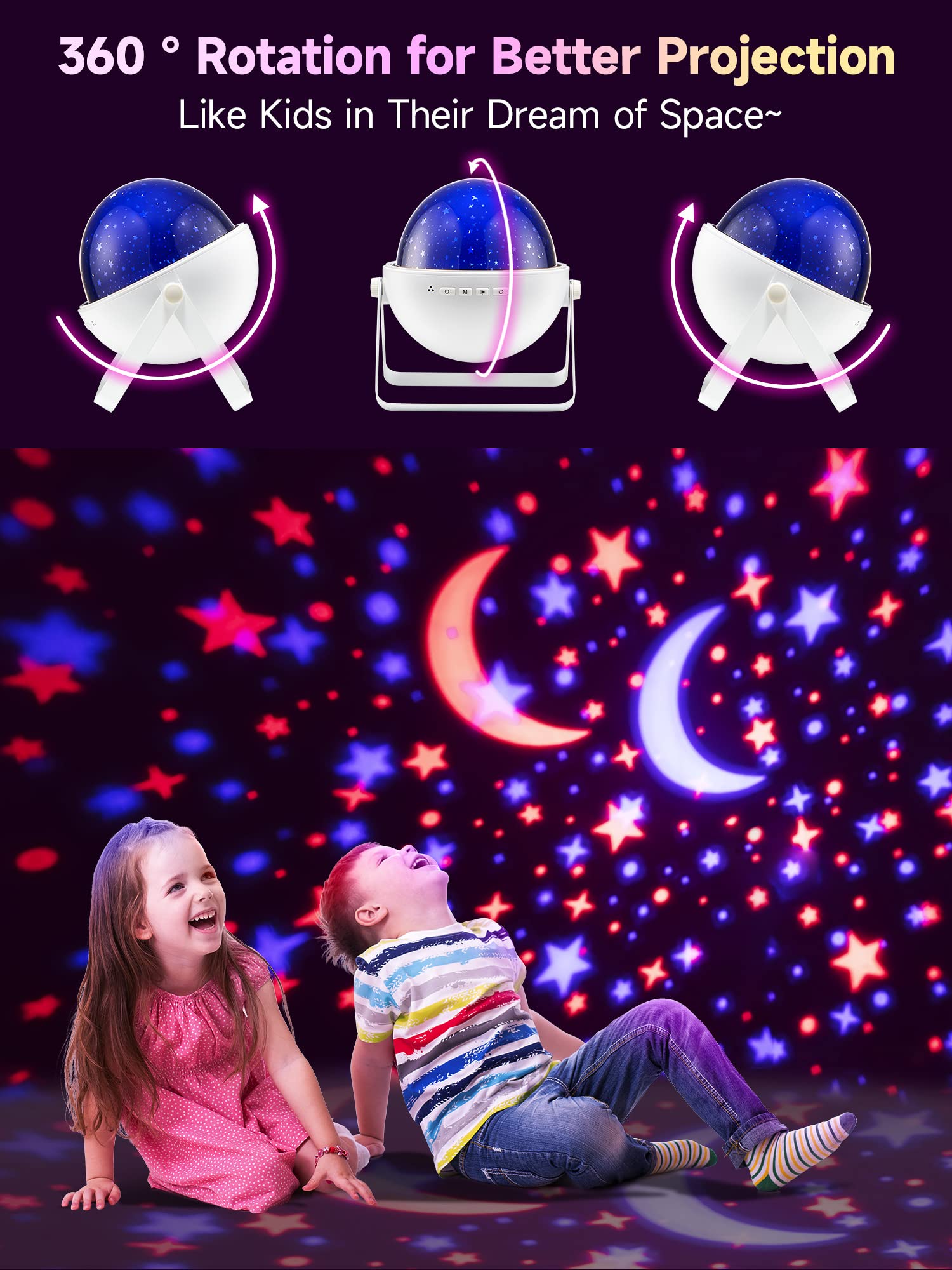 Bluetooth Star Projector Night Light for Kids - 360° Rotating with 12 Colors, Remote Control & Timer | Perfect for Bedrooms, Nurseries, and Relaxation