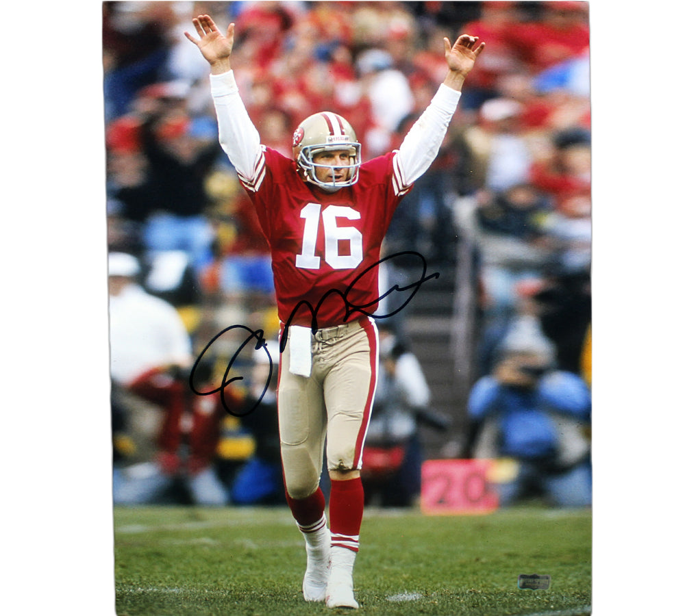 Joe Montana Autographed San Francisco 49ers 16x20 NFL Photo - Red Jersey Arms Up - Perfect for Football Memorabilia Collections, Man Cave Decor, and 49ers Fan Gifts