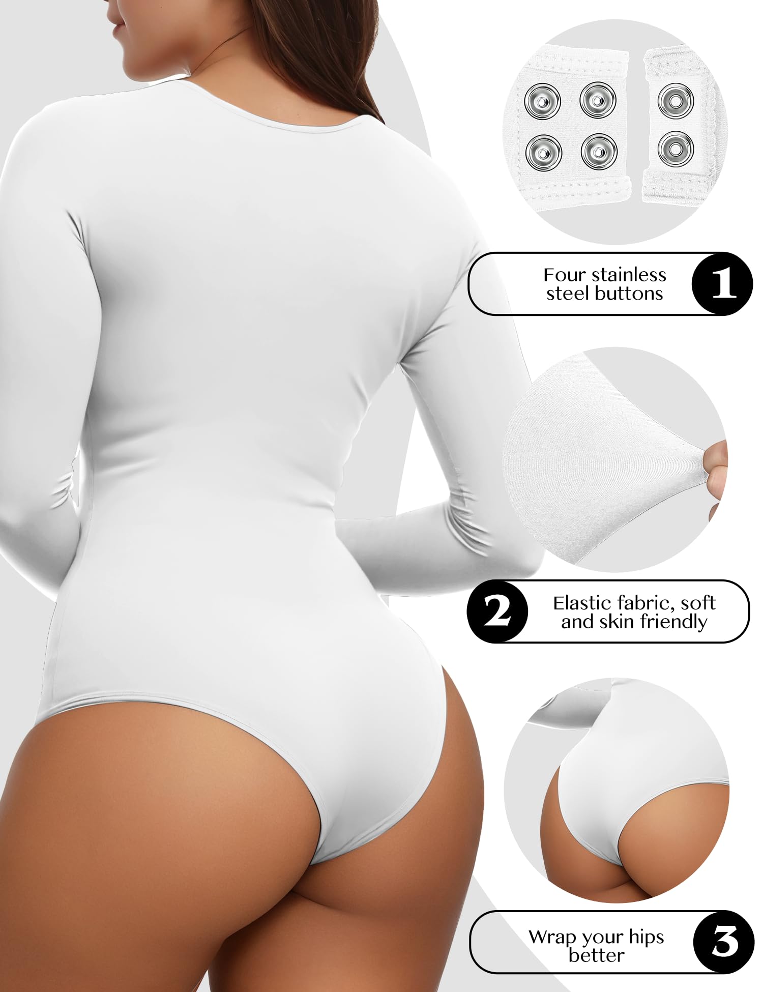 Women's Long Sleeve Bodysuit - Crew Neck Basic Tops & Leotards for Everyday Wear | Perfect for Layering, Yoga, Workout and Casual Outfits