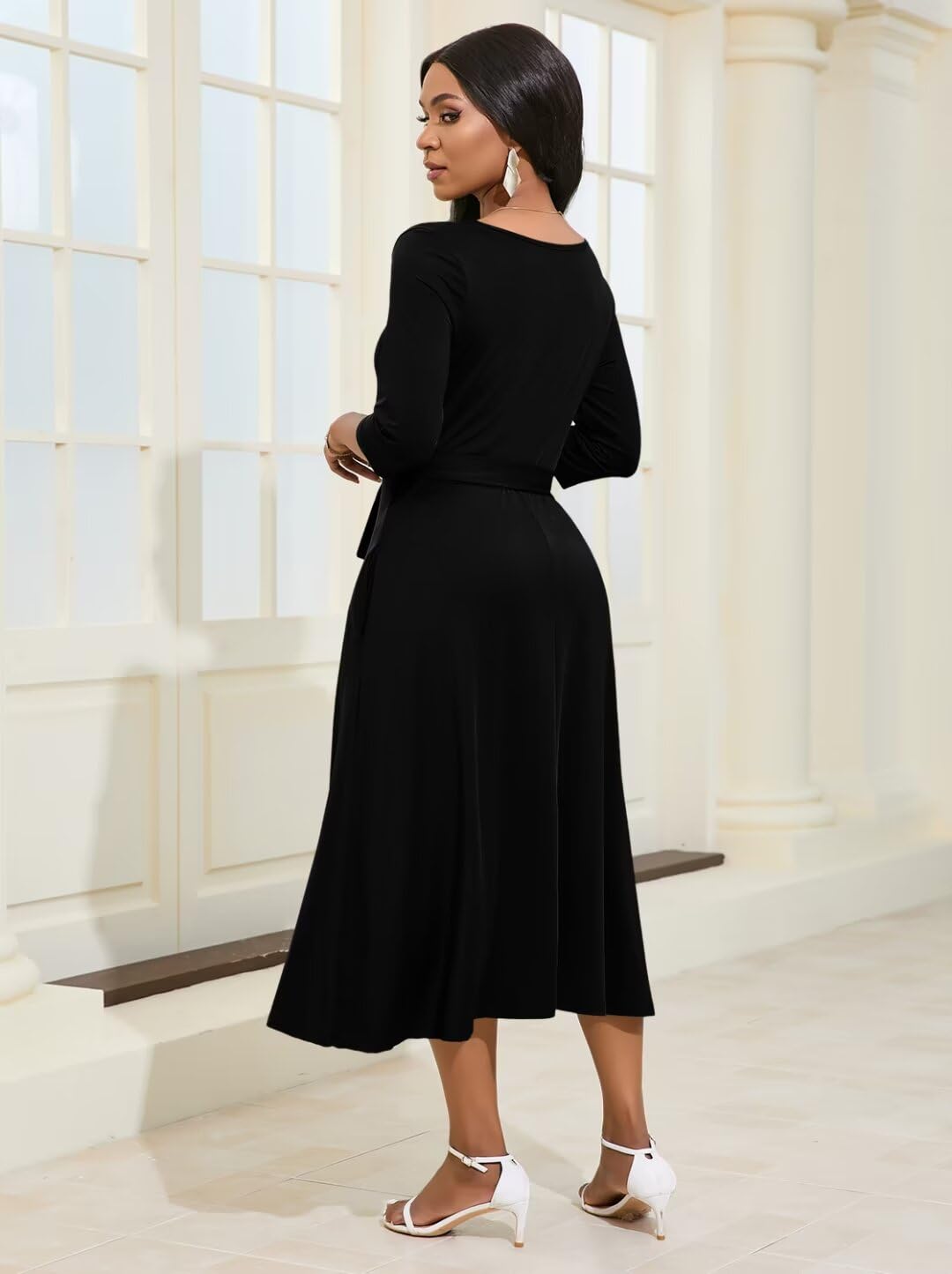 Magritta Women's Plus Size Wrap Dress - 3/4 Sleeve Midi Cocktail Dress with Pockets for Casual & Evening Wear | Flattering Curvy Fit for Date Night, Office & Special Occasions
