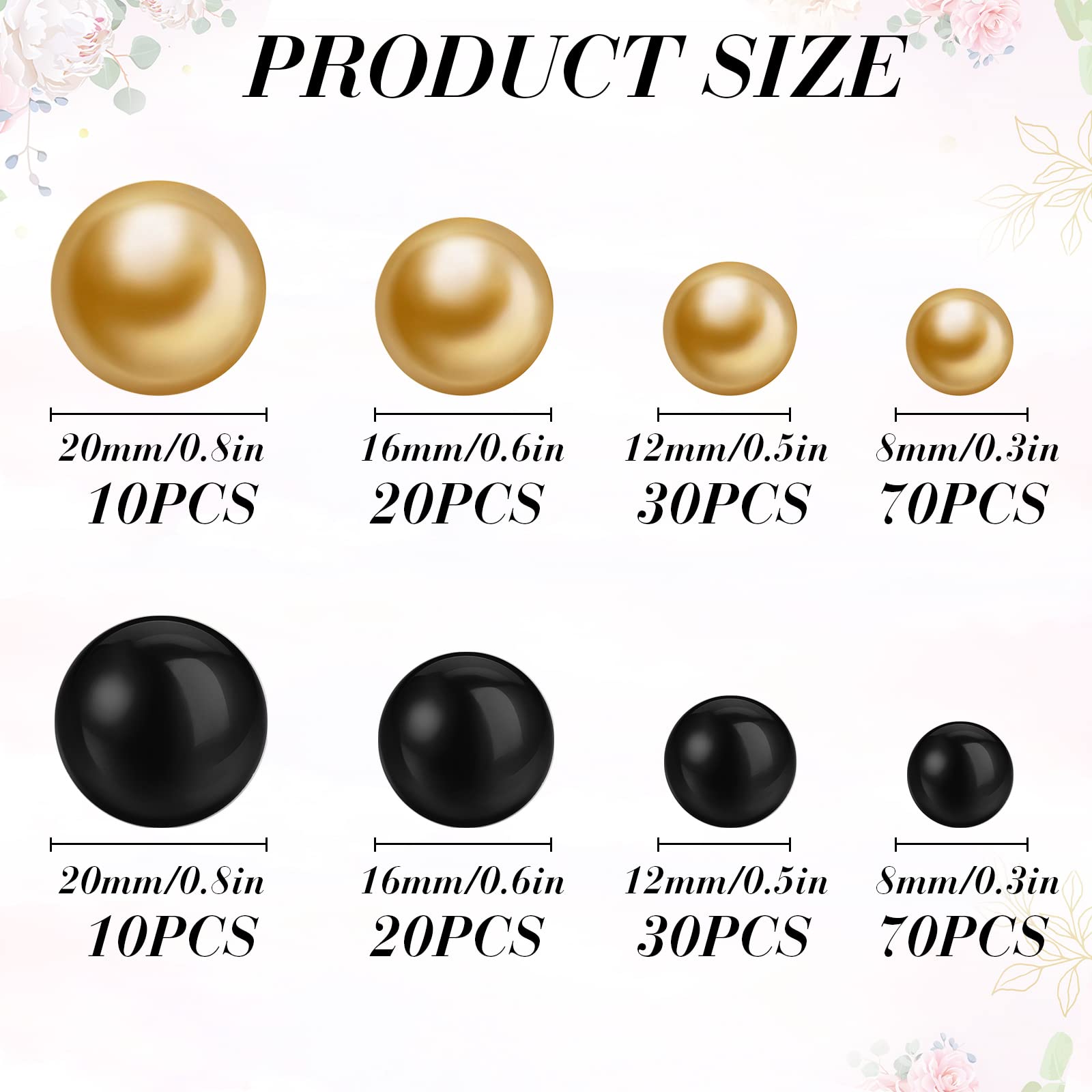 12-Piece Glass Cylinder Vase Set with 260 Gold & Black Pearl Beads, 20,000 Clear Gel Beads & 24 White Floating Candles - Wedding Centerpieces, Table Decor, Home Decoration for Weddings, Parties & Events