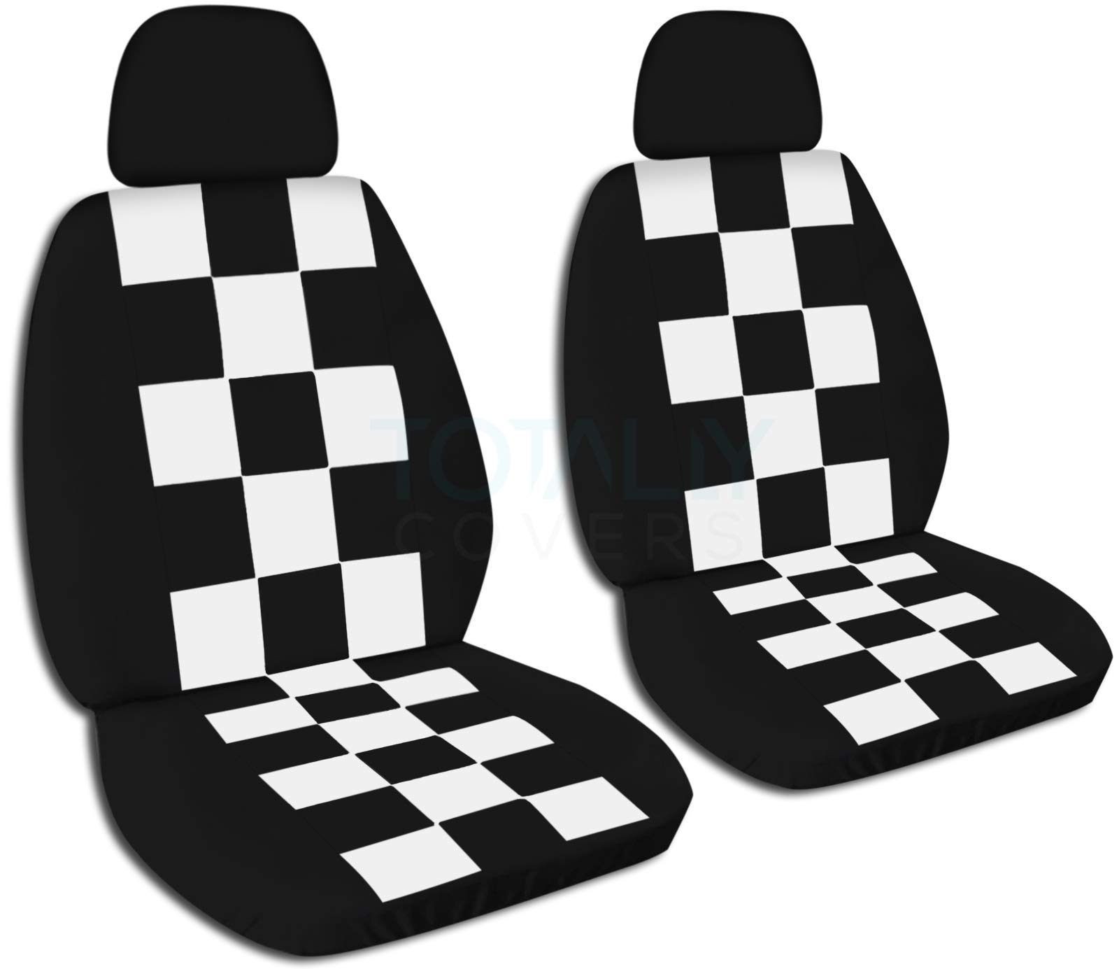 Black & White Checkered Car Seat Covers with 2 Headrest Covers - Universal Fit for Cars, Trucks, Vans, RVs & SUVs - 21 Color Options - Perfect for Road Trips, Daily Commutes & Vehicle Protection