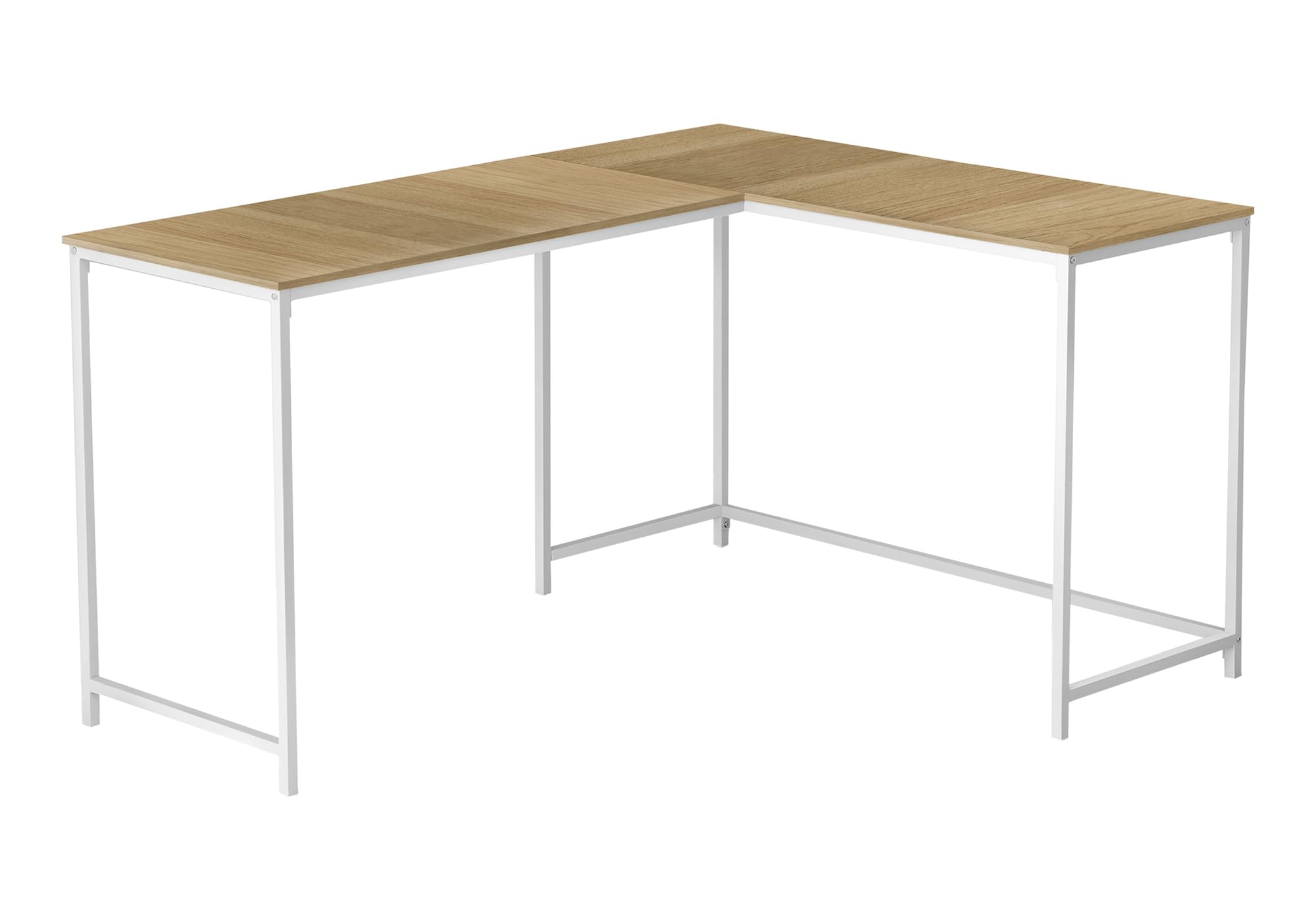 Monarch Specialties I 7397 L-Shaped Computer Desk - 58 Inch Home Office Corner Desk with Metal Frame & Laminate Surface in Natural White | Modern Design for Work, Laptop, Gaming & Study Spaces