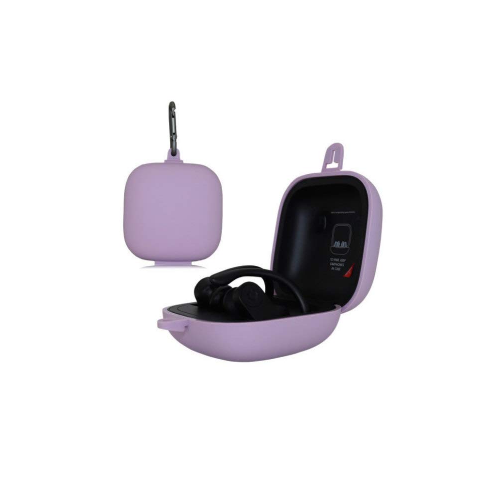 Powerbeats Pro Case Cover - Shockproof Silicone Full Protective Case with Carabiner for Beats by Dre (Grey Purple) - Perfect for Gym, Running, Travel & Outdoor Activities