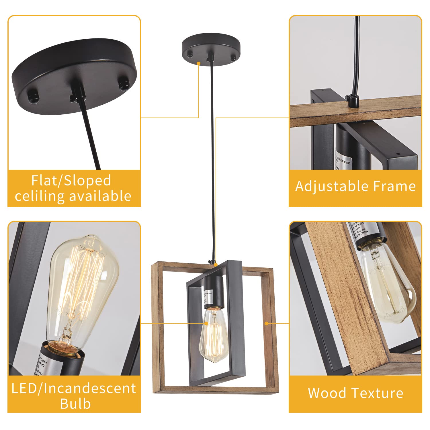 Modern Black Mini Wood Farmhouse Chandelier - Kitchen Island Pendant Light for Dining Room, Foyer & Hallway | Rustic Hanging Light Fixture for Home Decor & Cozy Ambiance