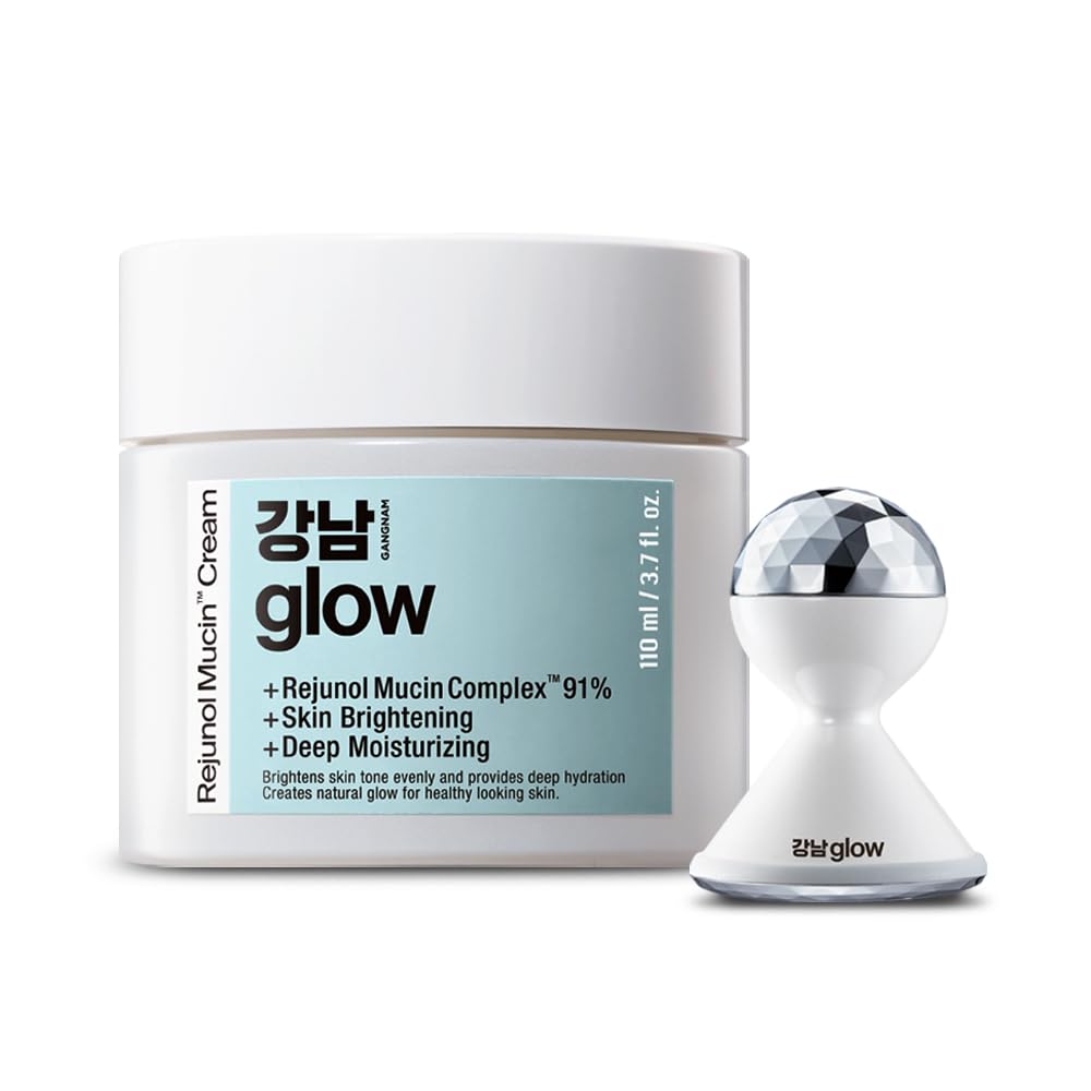 Rejunol 91.5% Snail Mucin Facial Cream 3.7oz with Hyaluronic Acid & Galvanic Red LED Booster - Korean Skincare Moisturizer for Dry, Sensitive Skin | Night Cream, Daily Hydration, Anti-Aging Treatment
