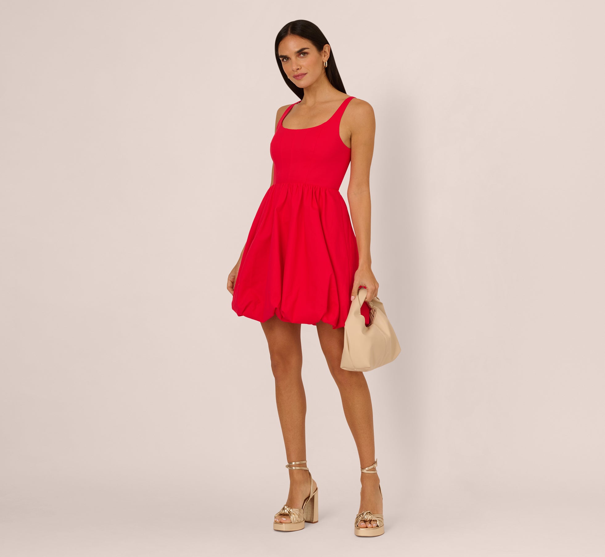 Square Neck Bubble Sleeve Dress - Women's Elegant Scarlet Red Party Dress for Evening Events, Weddings & Special Occasions
