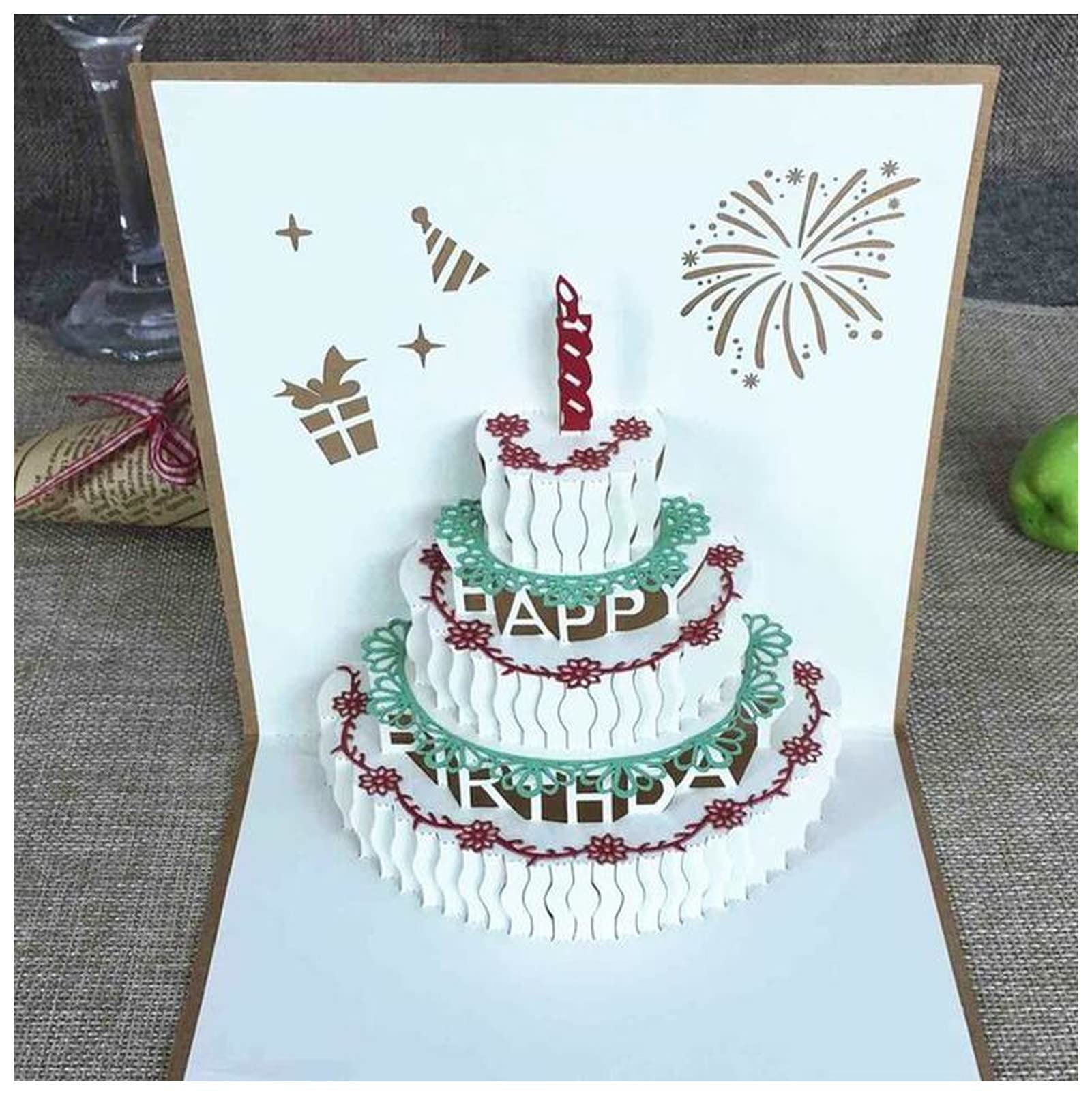 Vintage 3D Pop Up Greeting Cards - Handmade Christmas Birthday Cake Card with Envelope, Anniversary Invitation Postcard for Holiday Decorations & Party Favors | Perfect for Christmas Gifts, Birthday Wishes, Wedding Invitations and Home Decor