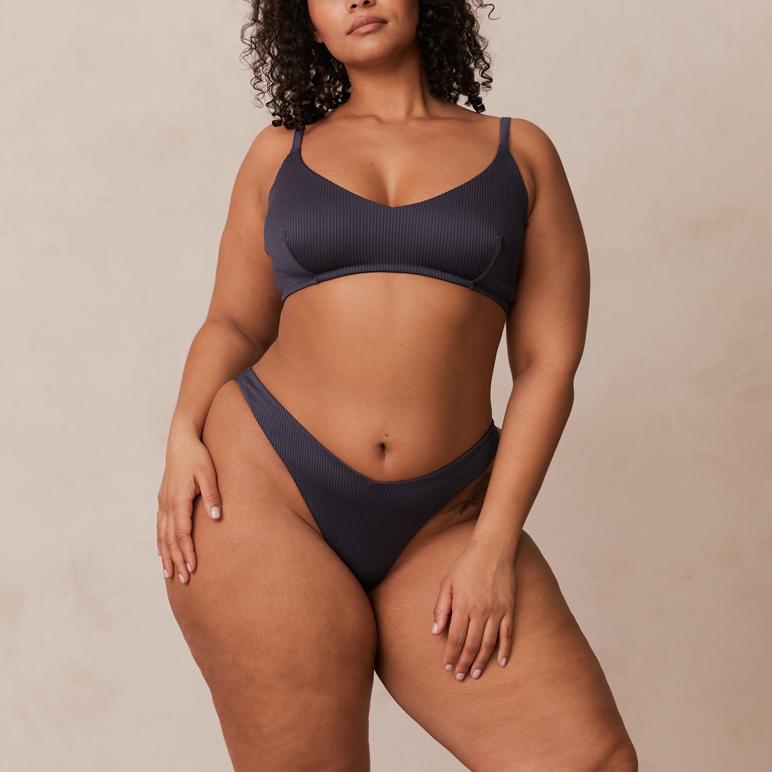 Ribbed Triangle Bra - Charcoal Blue | Comfortable & Stylish Bralette for Women | Perfect for Yoga, Lounge & Everyday Wear