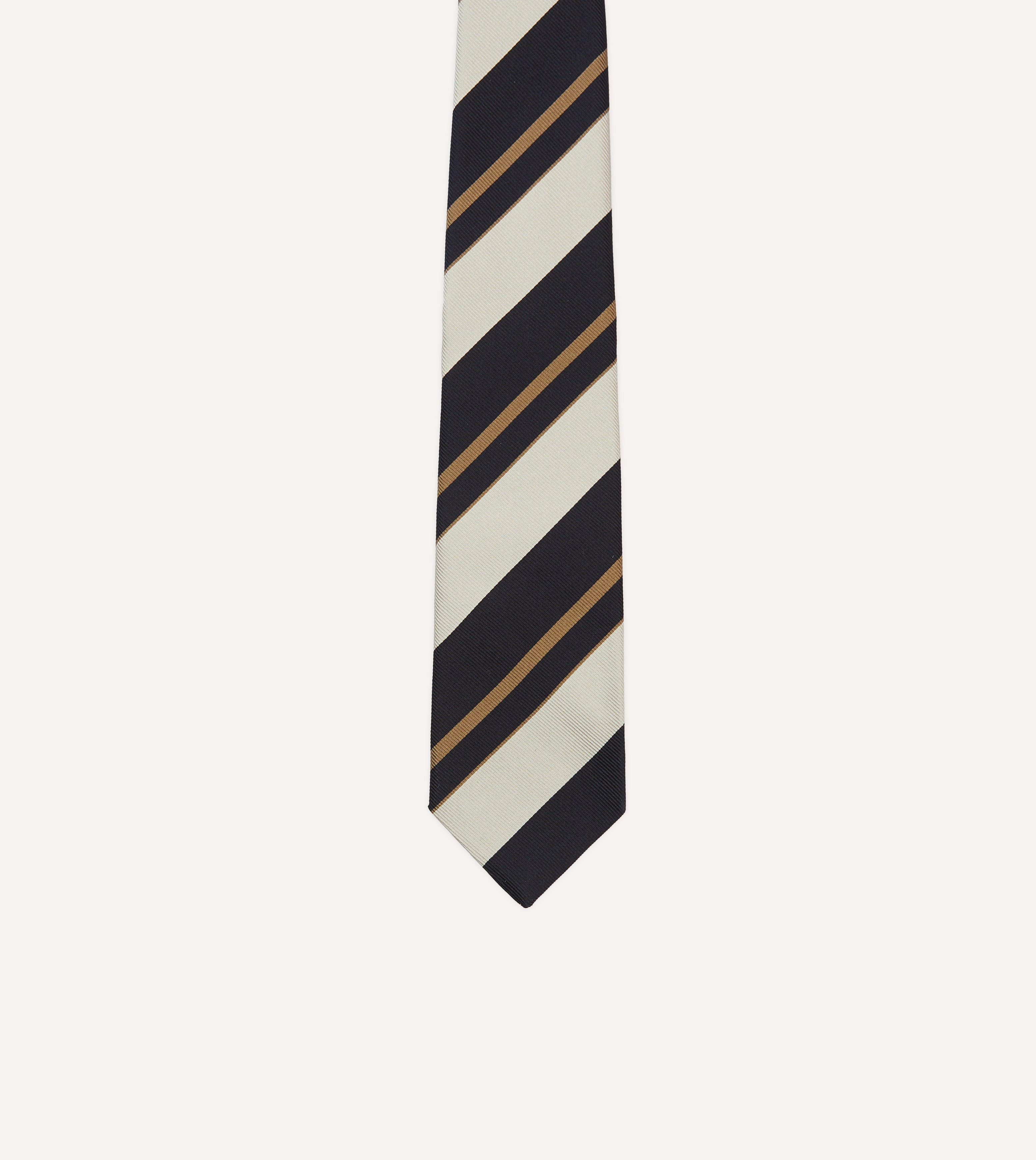 Navy, White & Fawn Striped Repp Silk Tipped Necktie - Perfect for Business Meetings, Weddings & Formal Occasions