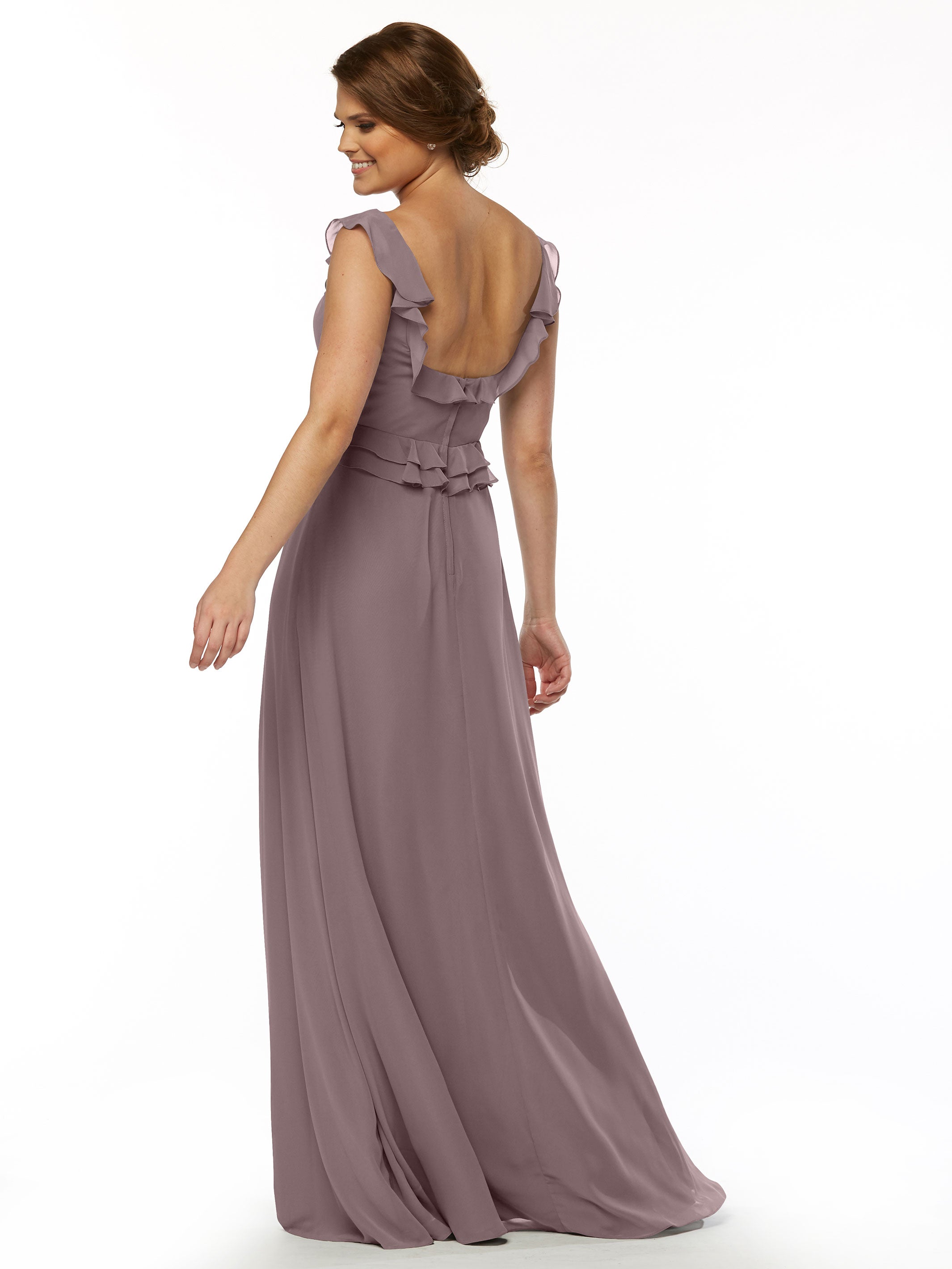 Elegant Off-the-Shoulder Chiffon Bridesmaid Dress with Ruffled Bodice - A-Line Silhouette for Weddings, Parties & Formal Events (Style 80173)