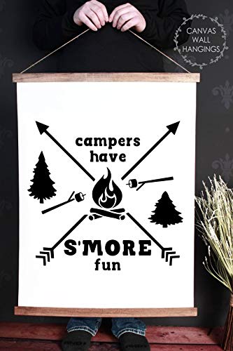 Wood & Canvas Wall Hanging Art - 'Campers Have S'More Fun' RV Camper Decor 19x24 Inch - Perfect for RV, Cabin & Outdoor Enthusiast Gifts